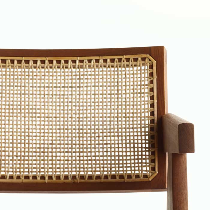 Wood-teak-chair-furniture-Pierre-jeanneret-design-rattan-handwoven-webbing
