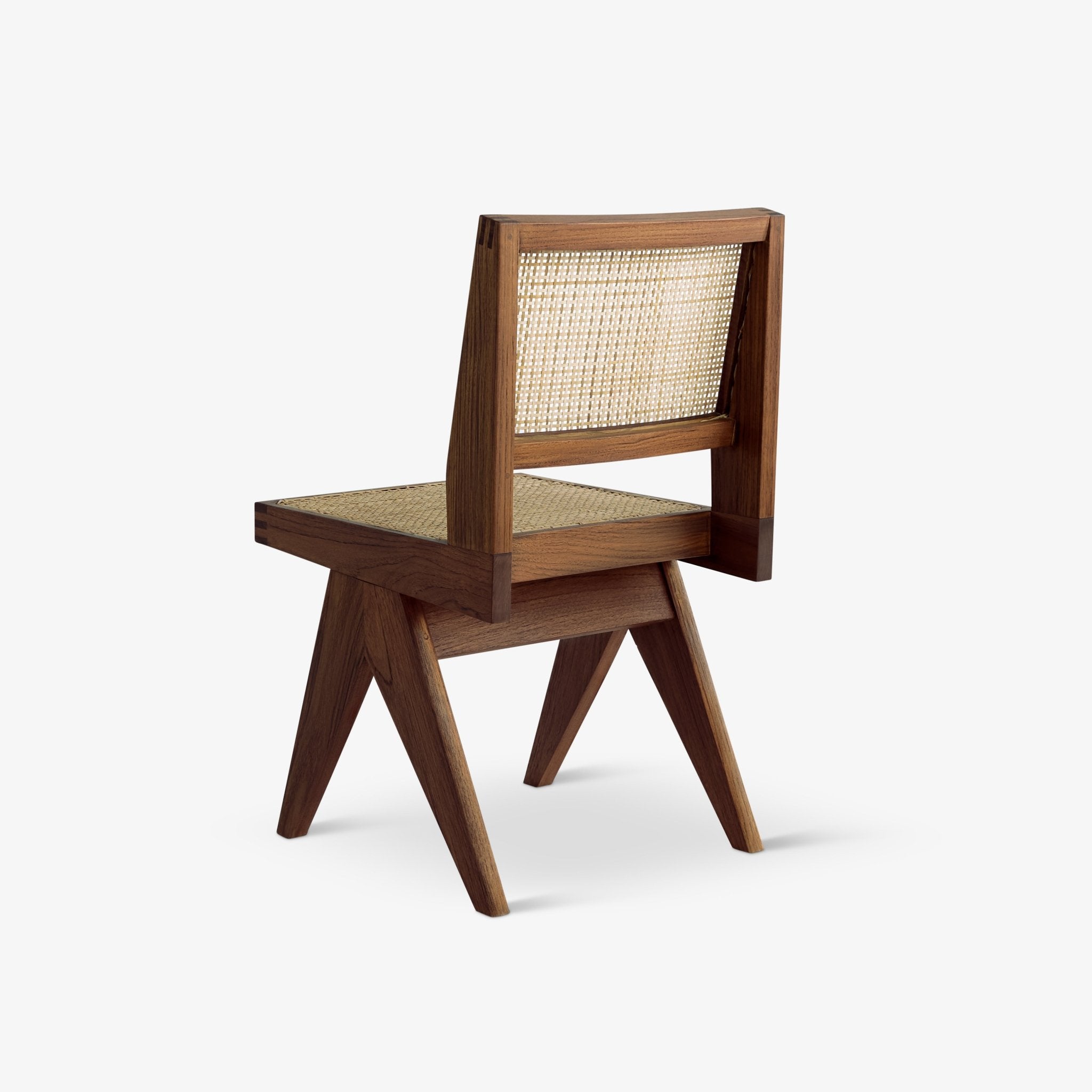 Armless Dining Chair - Object Embassy - Pierre Jeanneret Design - Hand made - teak wood rattan - V Leg - Natural Furniture