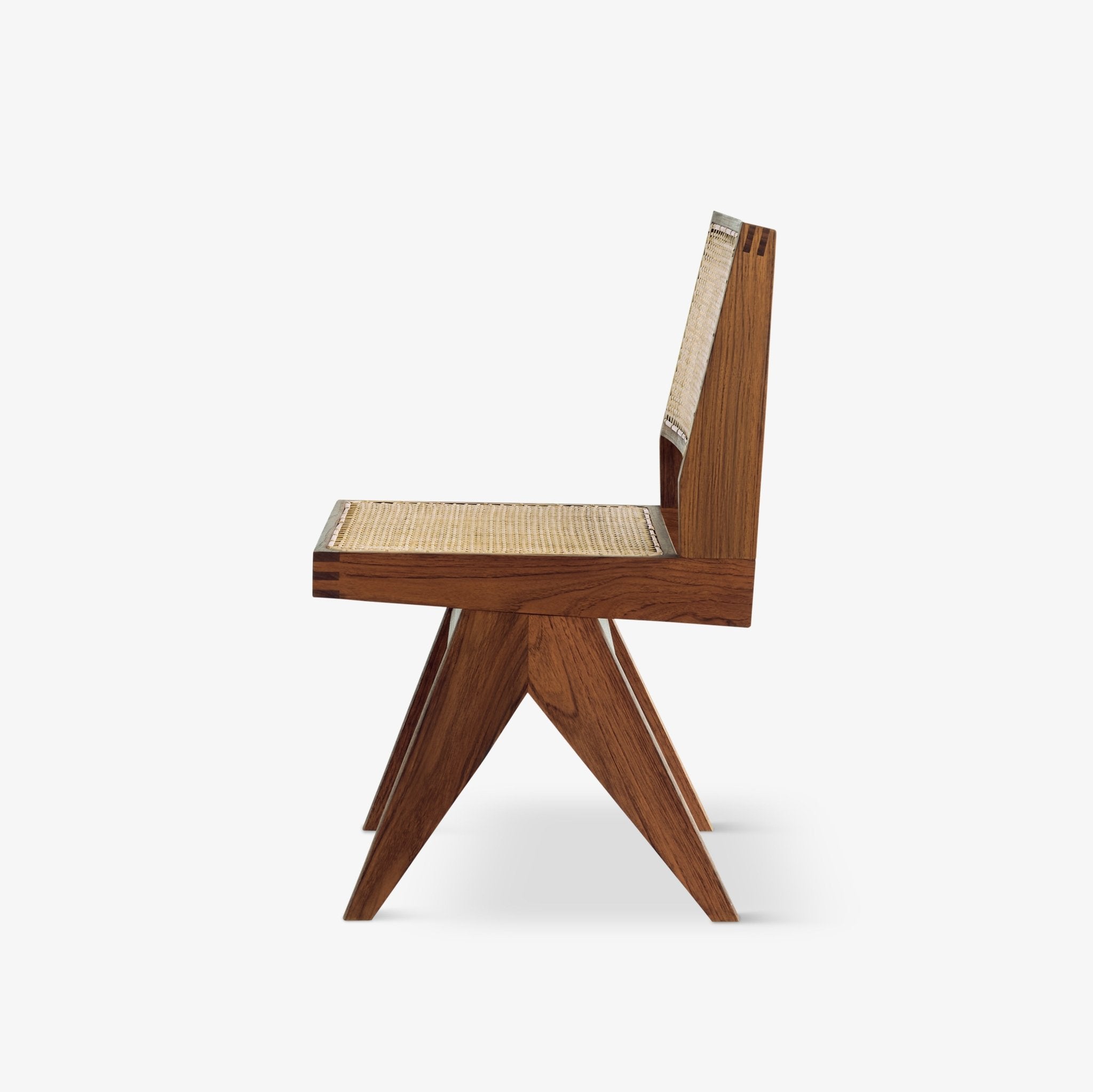 Armless Dining Chair - Object Embassy - Pierre Jeanneret Design - Hand made - teak wood rattan - V Leg - Natural Furniture