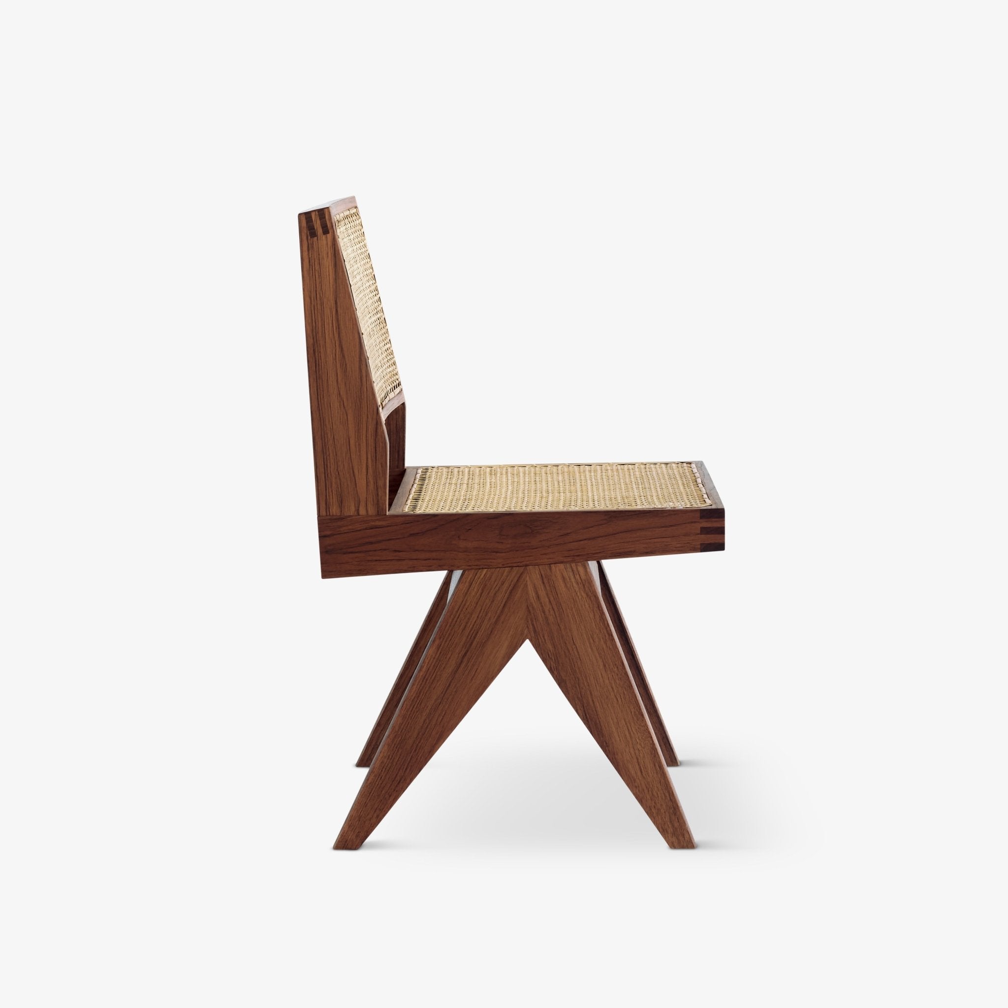 Armless Dining Chair - Object Embassy - Pierre Jeanneret Design - Hand made - teak wood rattan - V Leg - Natural Furniture
