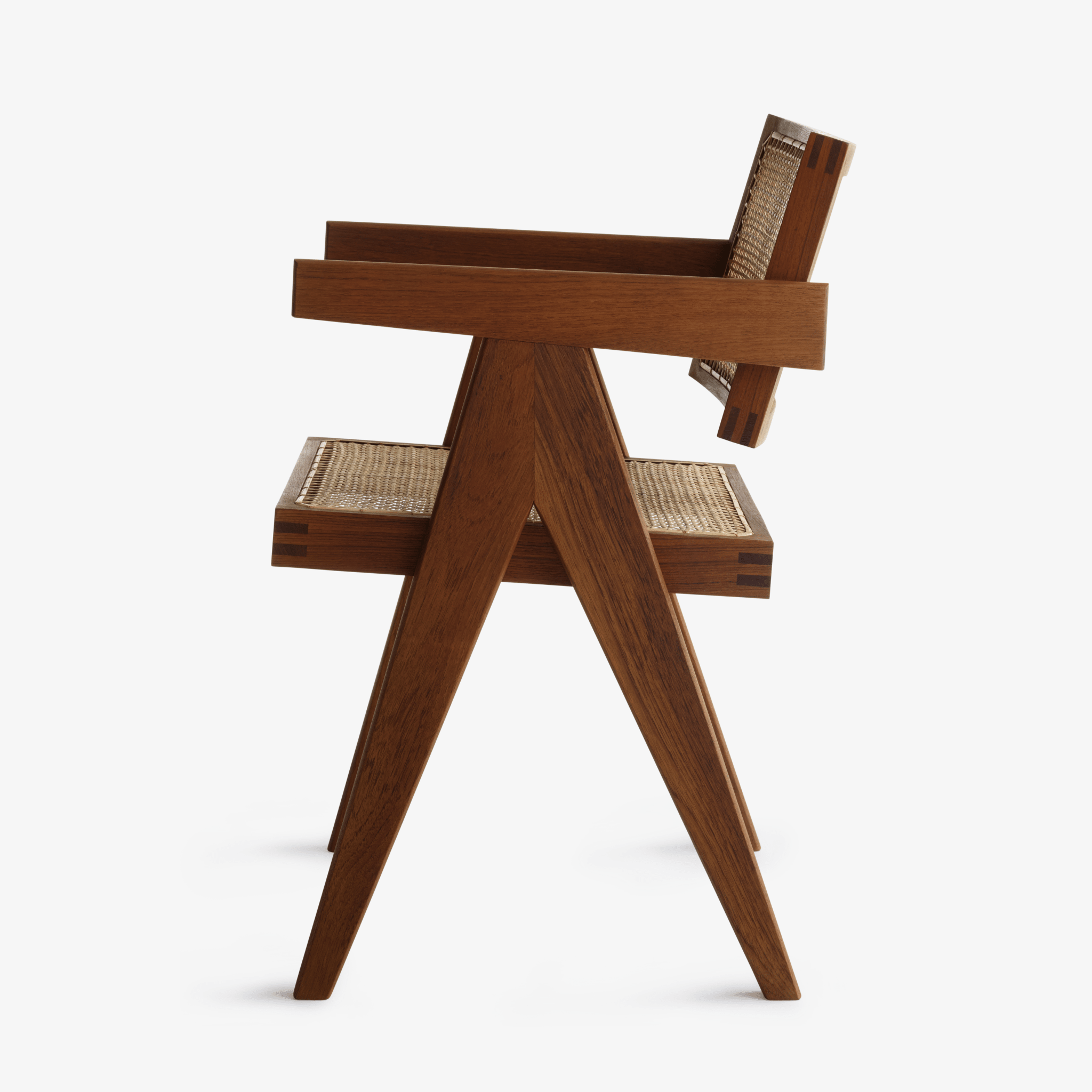 Office Chair - Dining Chair - V Chair - Object Embassy - Pierre Jeanneret Design - hand made - teak wood rattan - Chandigarh