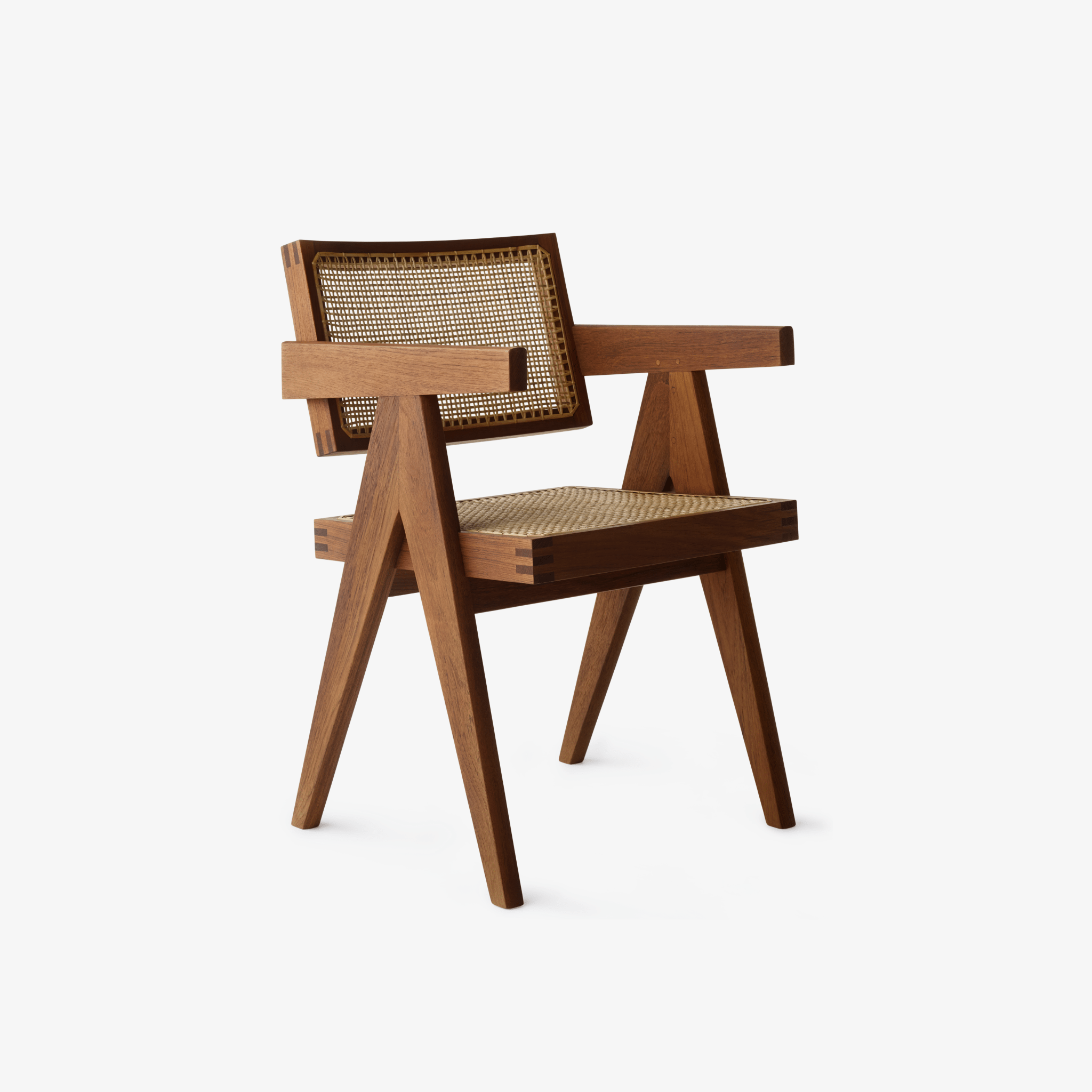 Office Chair - Dining Chair - V Chair - Object Embassy - Pierre Jeanneret Design - hand made - teak wood rattan - Chandigarh