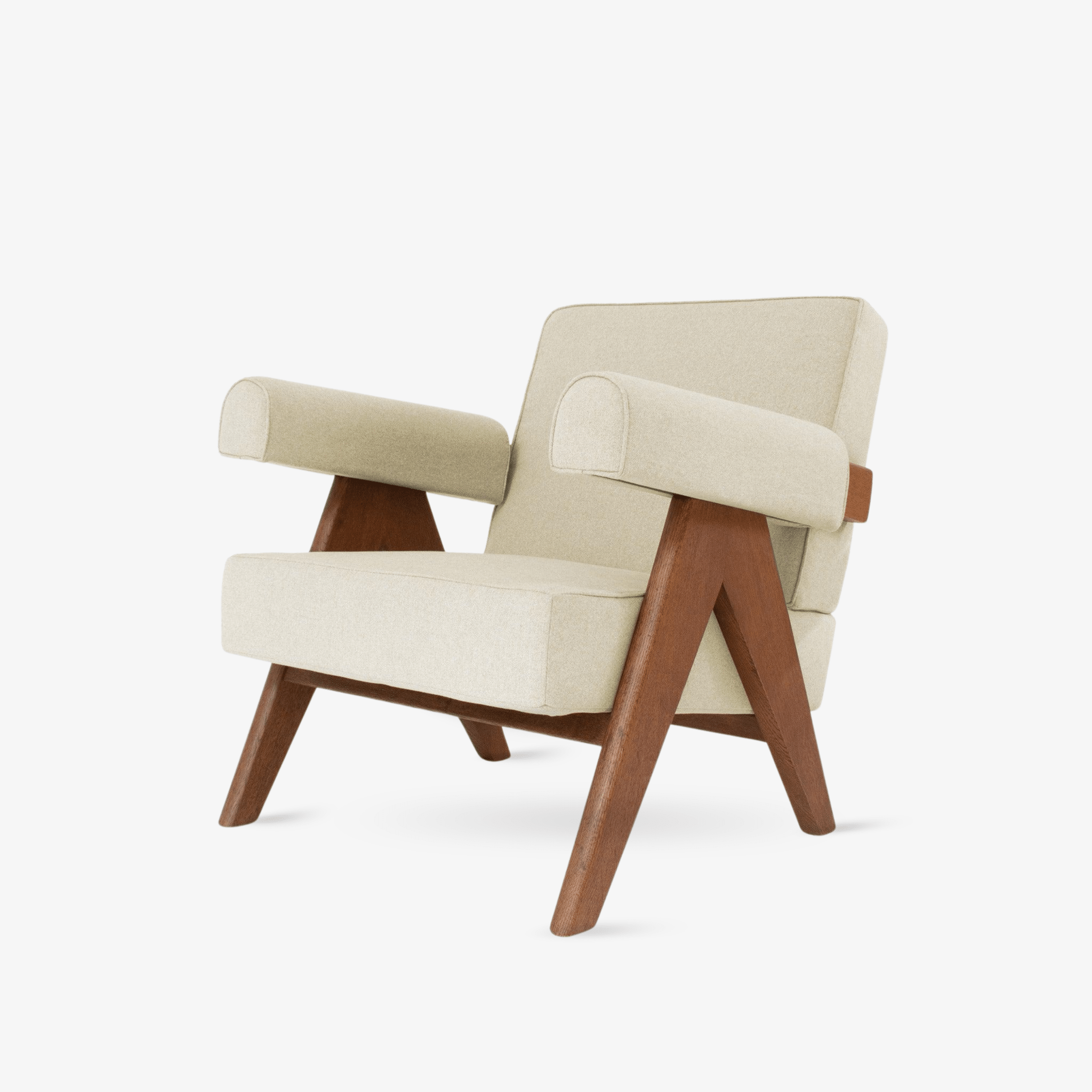 Upholstered Easy Armchair Natural Sand / Beige - Object Embassy - Pierre Jeanneret Design - handmade furniture - Lounge Chair