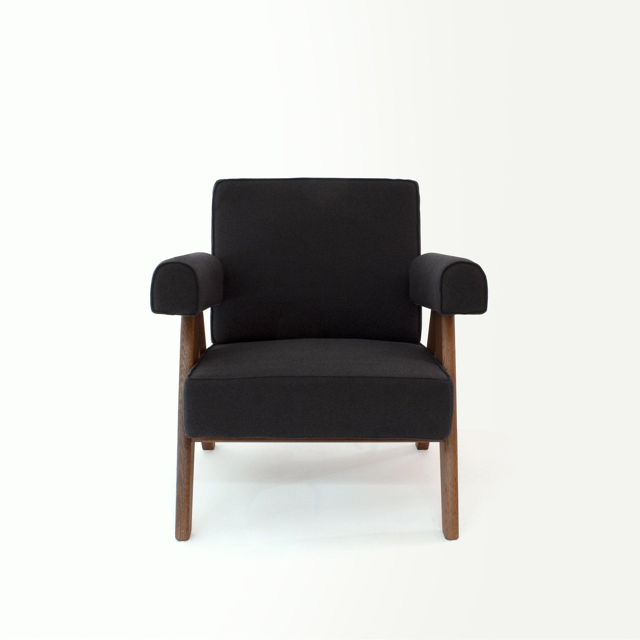 Upholstered Easy Armchair Natural Black Granite - Object Embassy - Pierre Jeanneret Design - handmade furniture - Lounge Chair