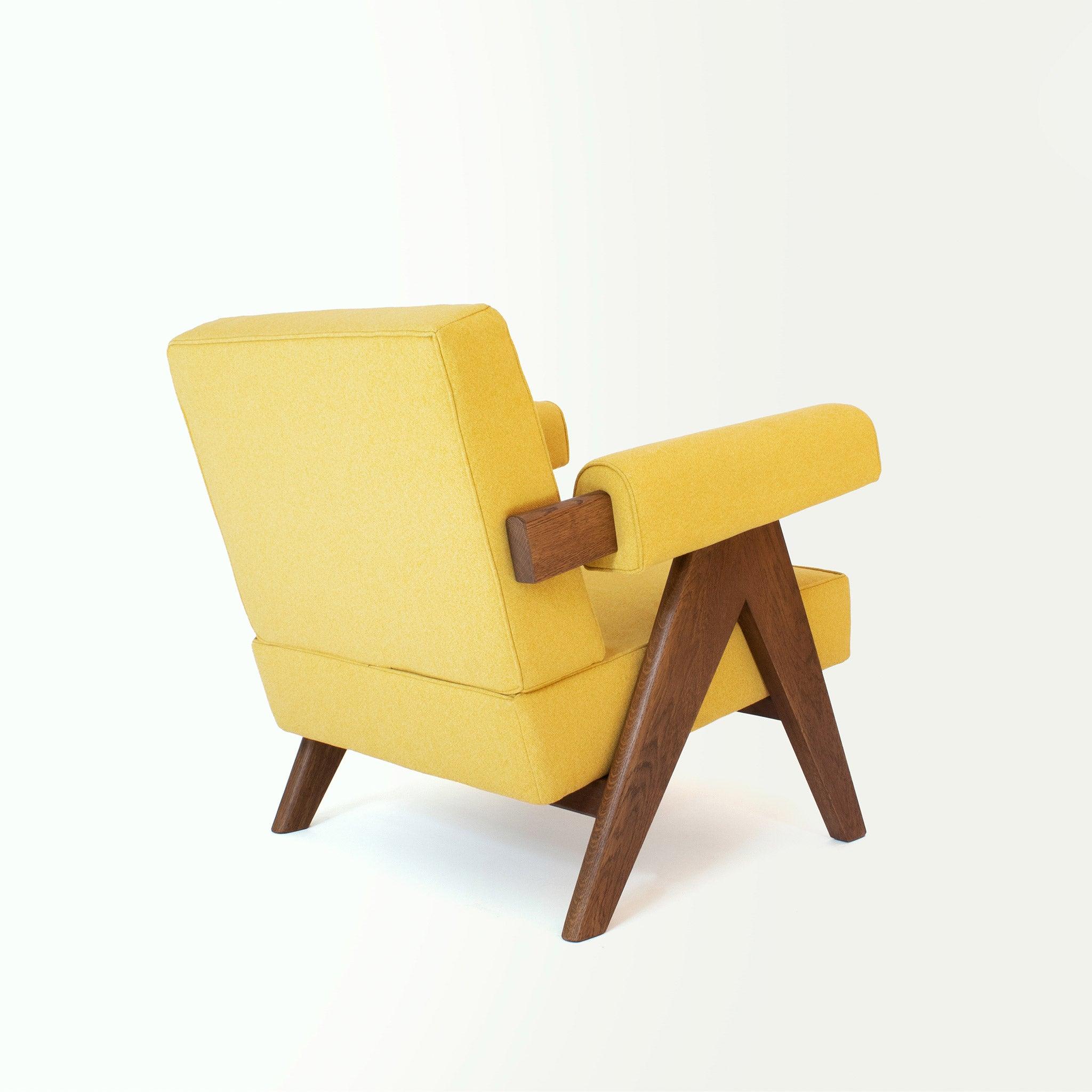 Upholstered Easy Armchair Natural Amber Yellow - Object Embassy - Pierre Jeanneret Design - handmade furniture - Lounge Chair