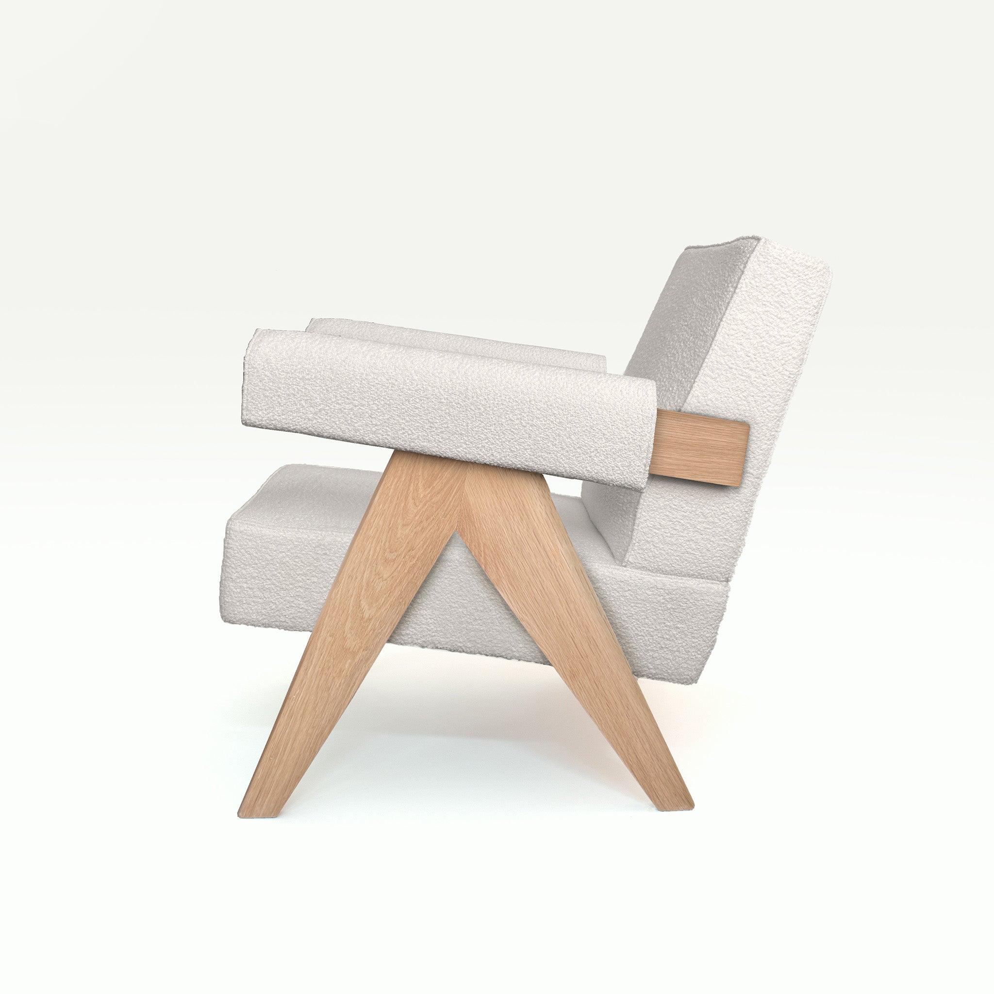 Upholstered Easy Armchair Light Off White - Object Embassy - Pierre Jeanneret Design - handmade furniture - Lounge Chair