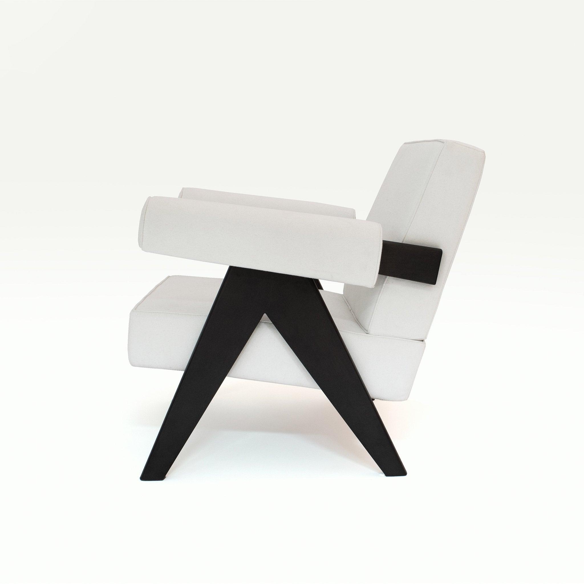 Upholstered Easy Armchair Black Off White - Object Embassy - Pierre Jeanneret Design - handmade furniture - Lounge Chair