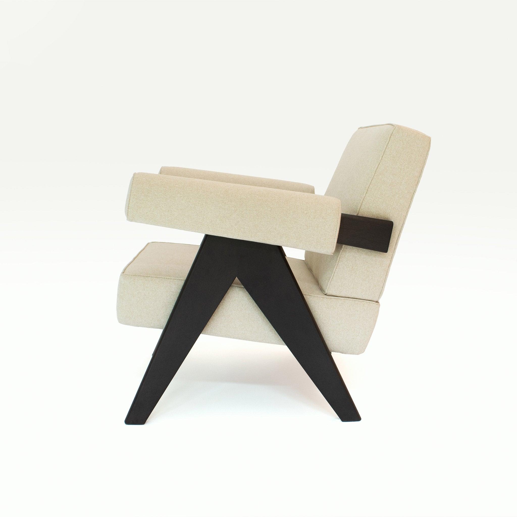 Upholstered Easy Armchair Black Sand Beige - Object Embassy - Pierre Jeanneret Design - handmade furniture - Lounge Chair
