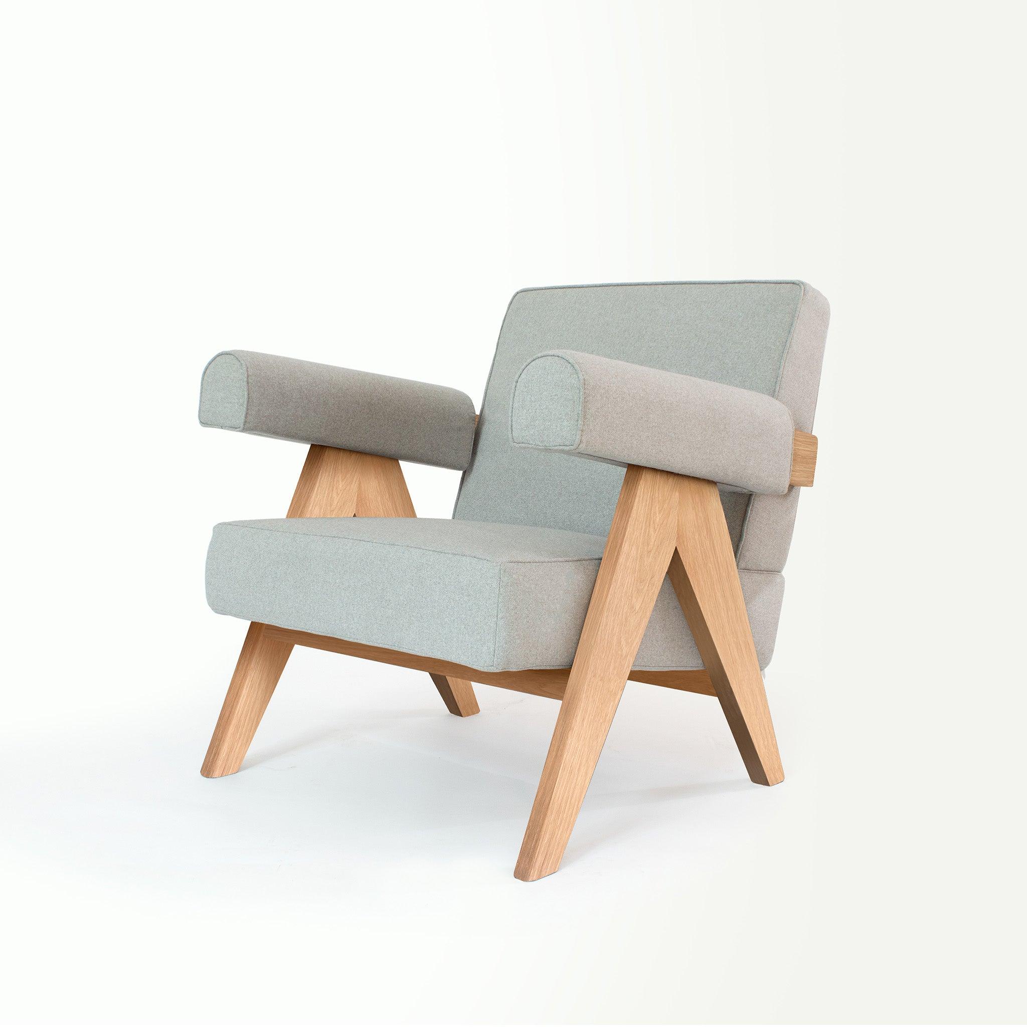 Upholstered Easy Armchair Light Stone Grey - Object Embassy - Pierre Jeanneret Design - handmade furniture - Lounge Chair