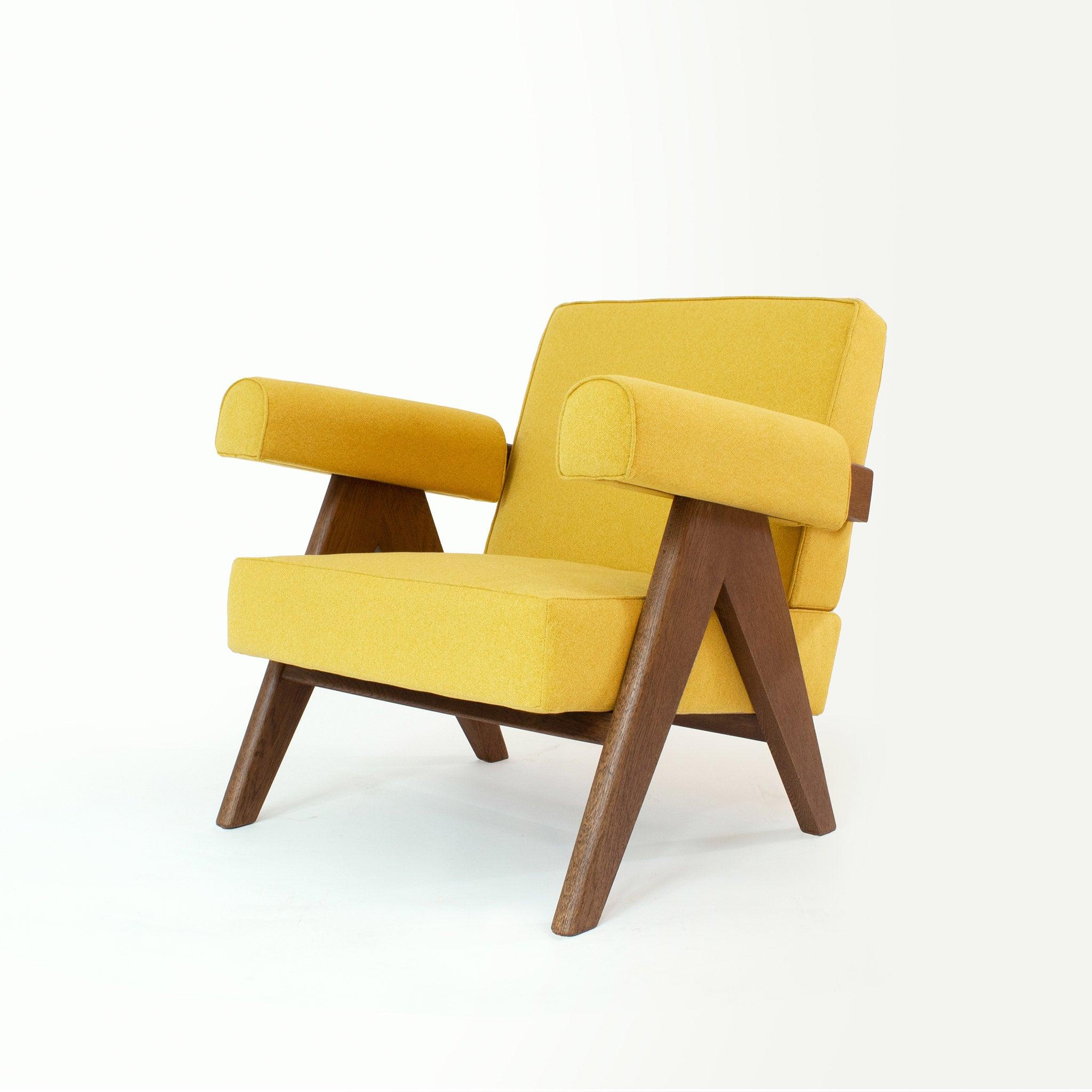 Upholstered Easy Armchair Natural Amber Yellow - Object Embassy - Pierre Jeanneret Design - handmade furniture - Lounge Chair