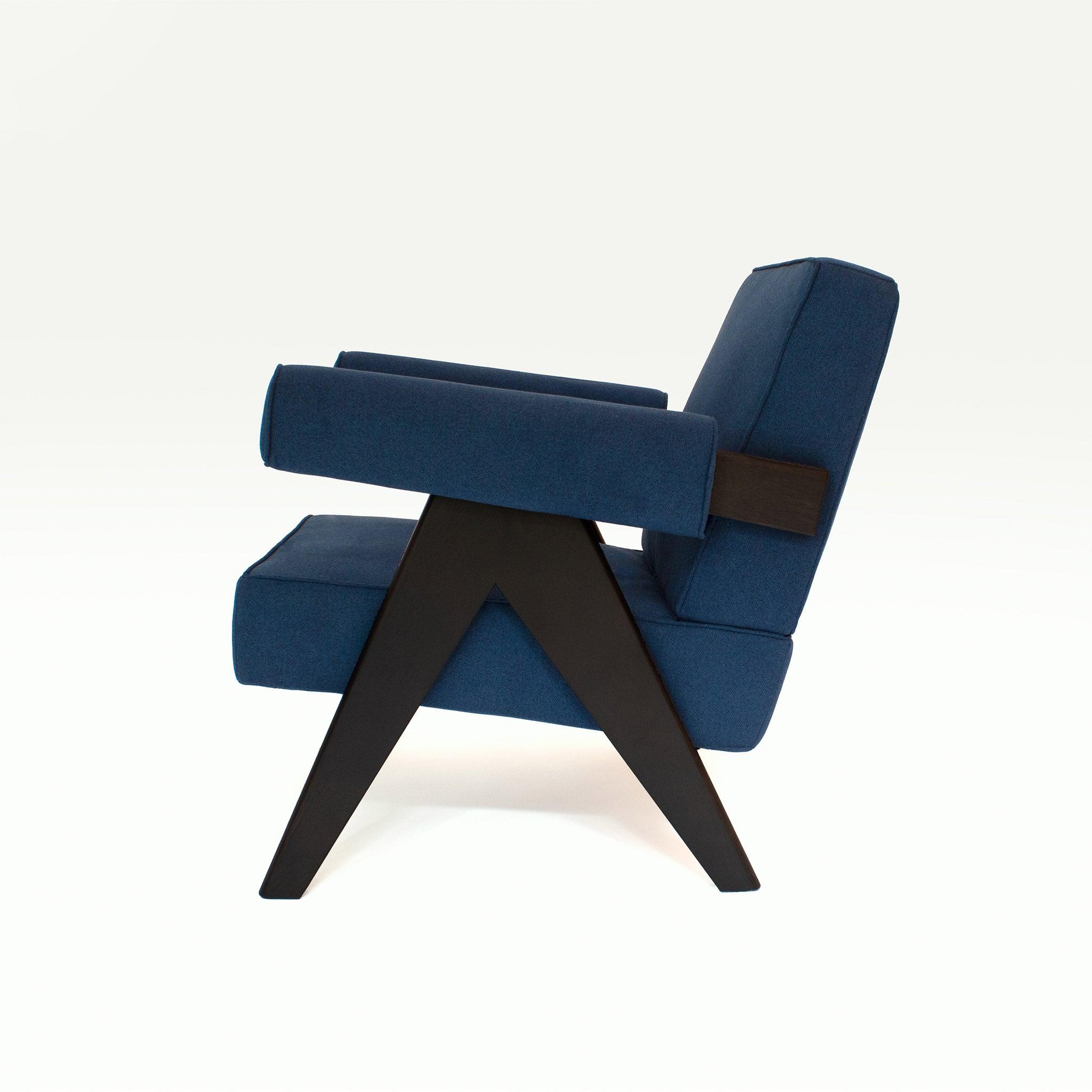 Upholstered Easy Armchair Black Navy Blue - Object Embassy - Pierre Jeanneret Design - handmade furniture - Lounge Chair
