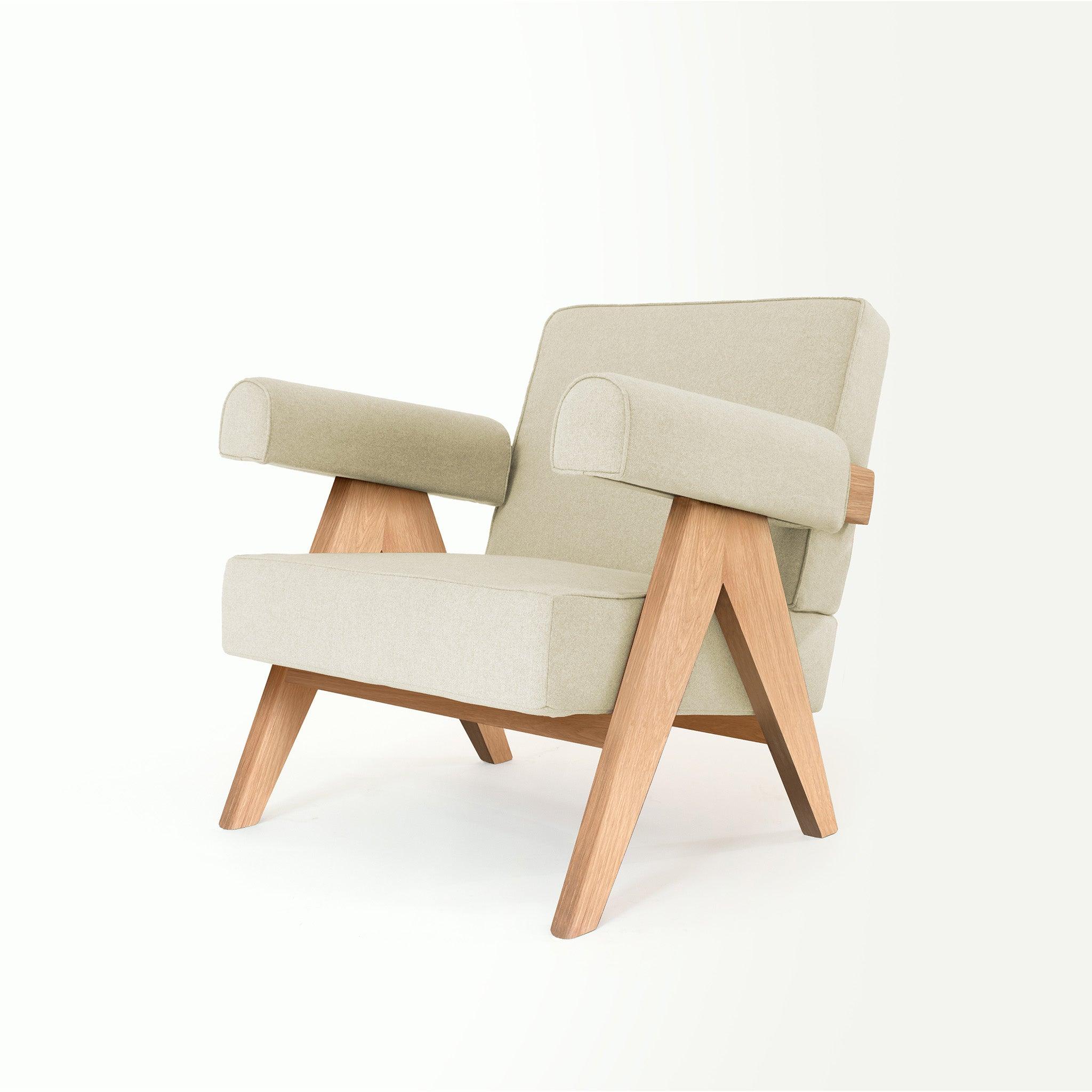 Upholstered Easy Armchair Light Sand Beige - Object Embassy - Pierre Jeanneret Design - handmade furniture - Lounge Chair