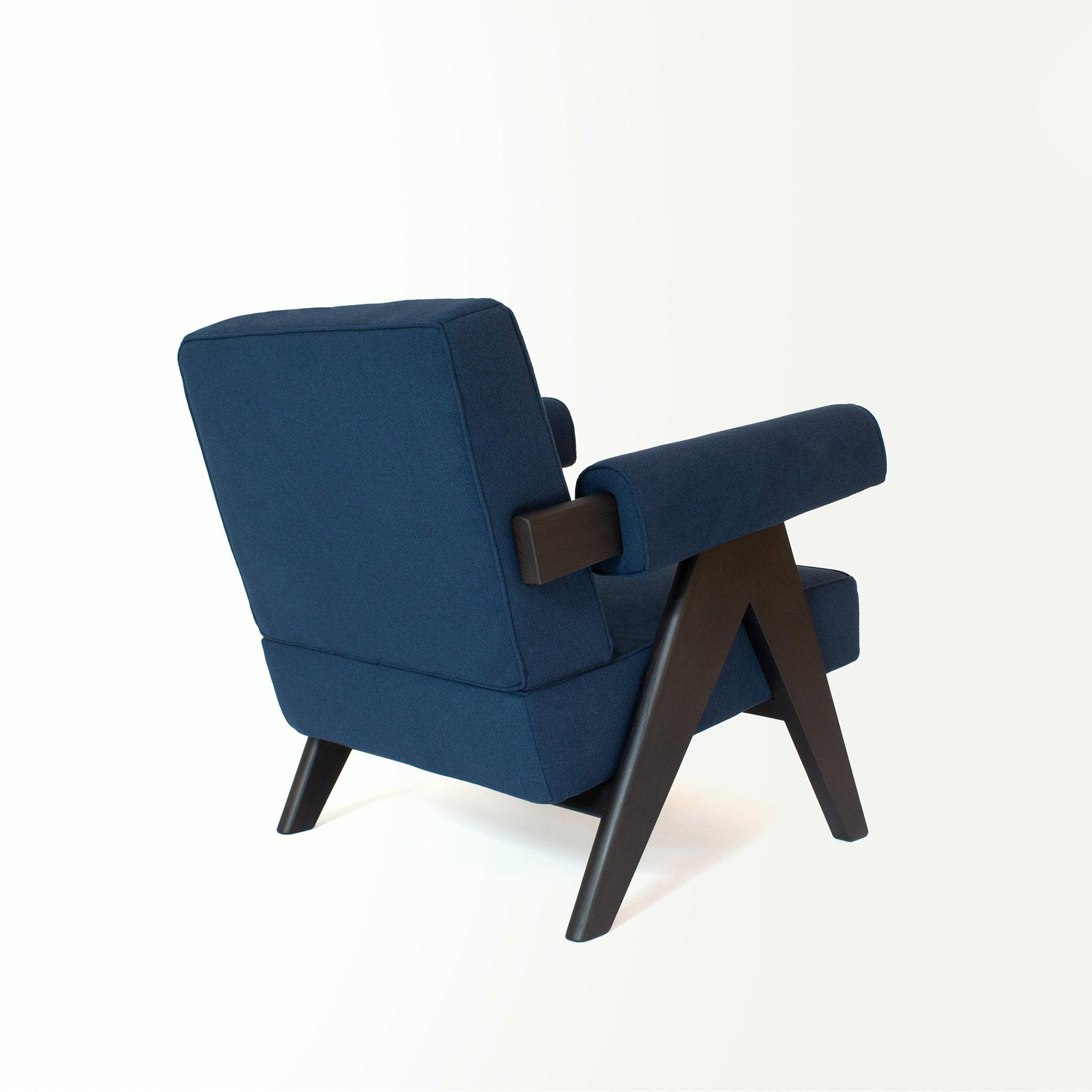 Upholstered Easy Armchair Black Navy Blue - Object Embassy - Pierre Jeanneret Design - handmade furniture - Lounge Chair