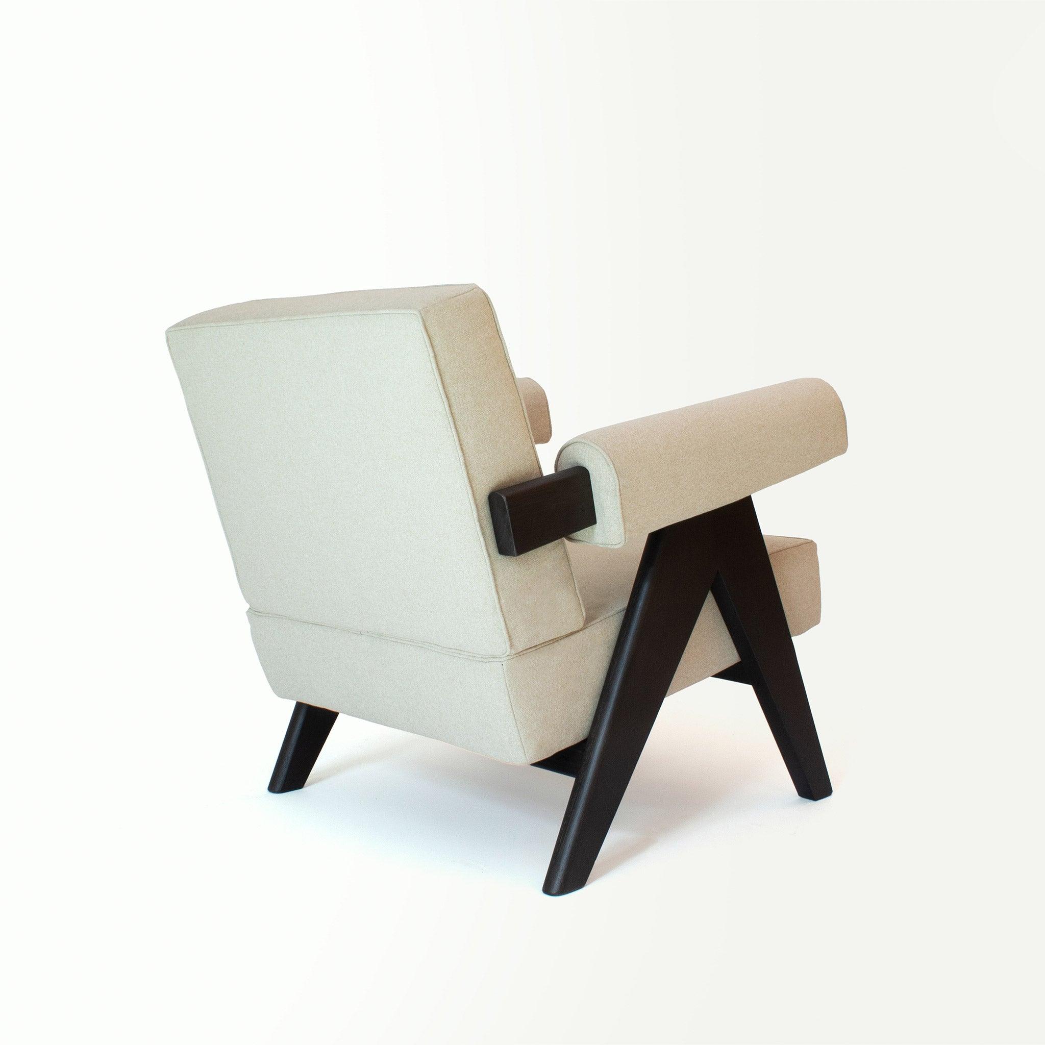 Upholstered Easy Armchair Black Sand Beige - Object Embassy - Pierre Jeanneret Design - handmade furniture - Lounge Chair
