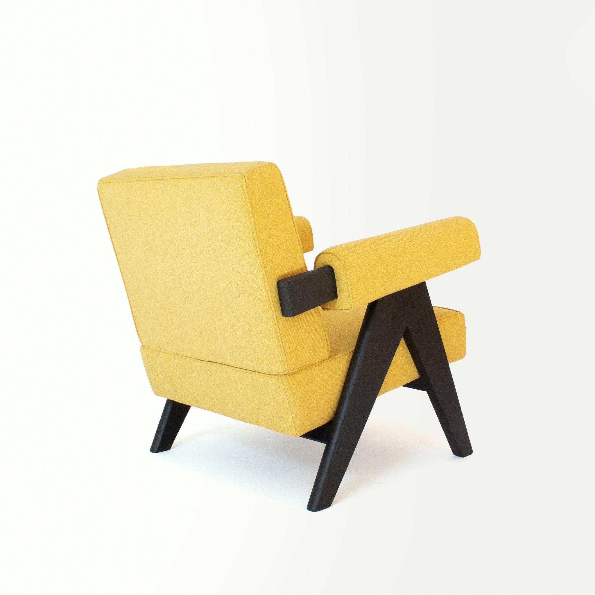 Upholstered Easy Armchair Black Amber Yellow - Object Embassy - Pierre Jeanneret Design - handmade furniture - Lounge Chair
