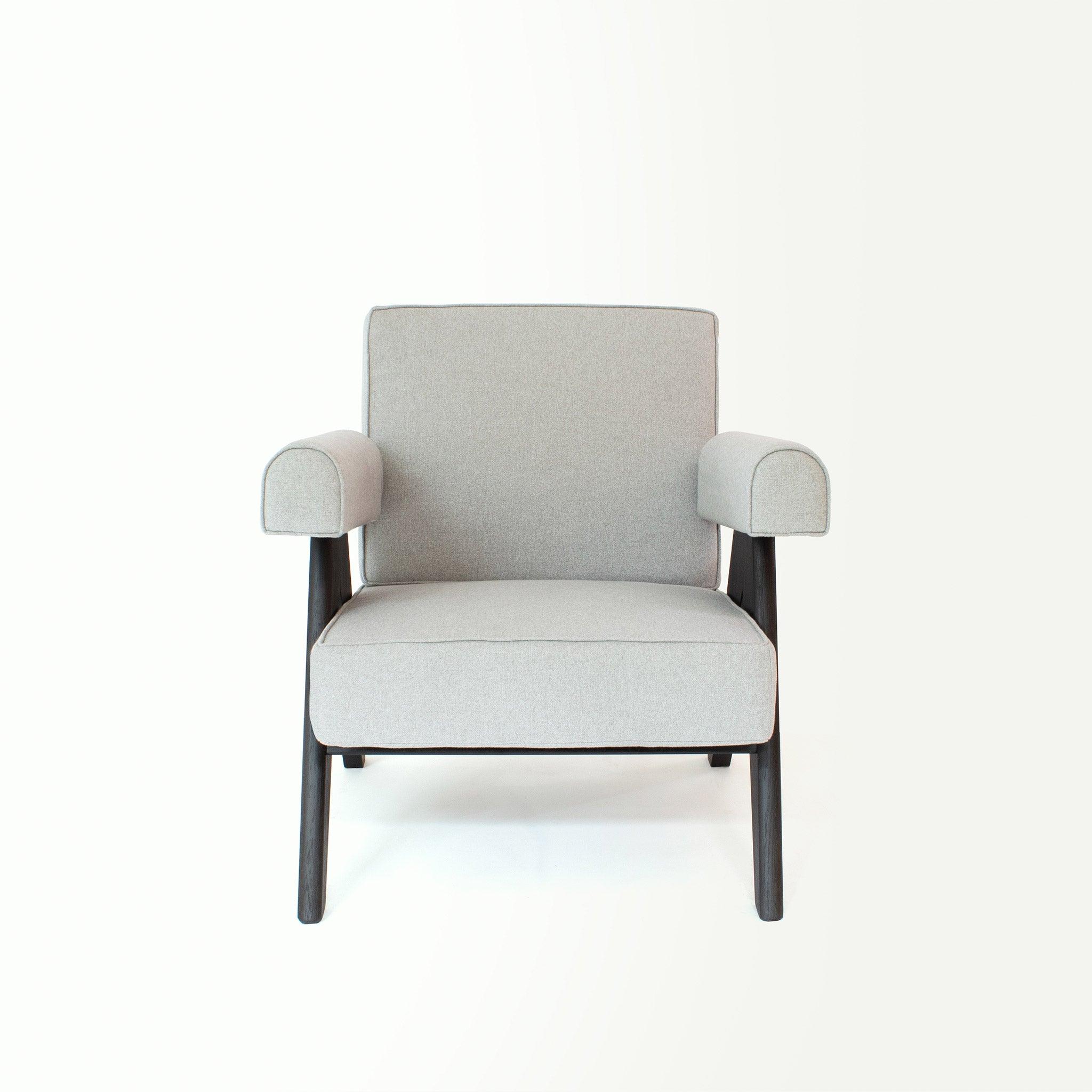 Upholstered Easy Armchair Black Stone Grey - Object Embassy - Pierre Jeanneret Design - handmade furniture - Lounge Chair