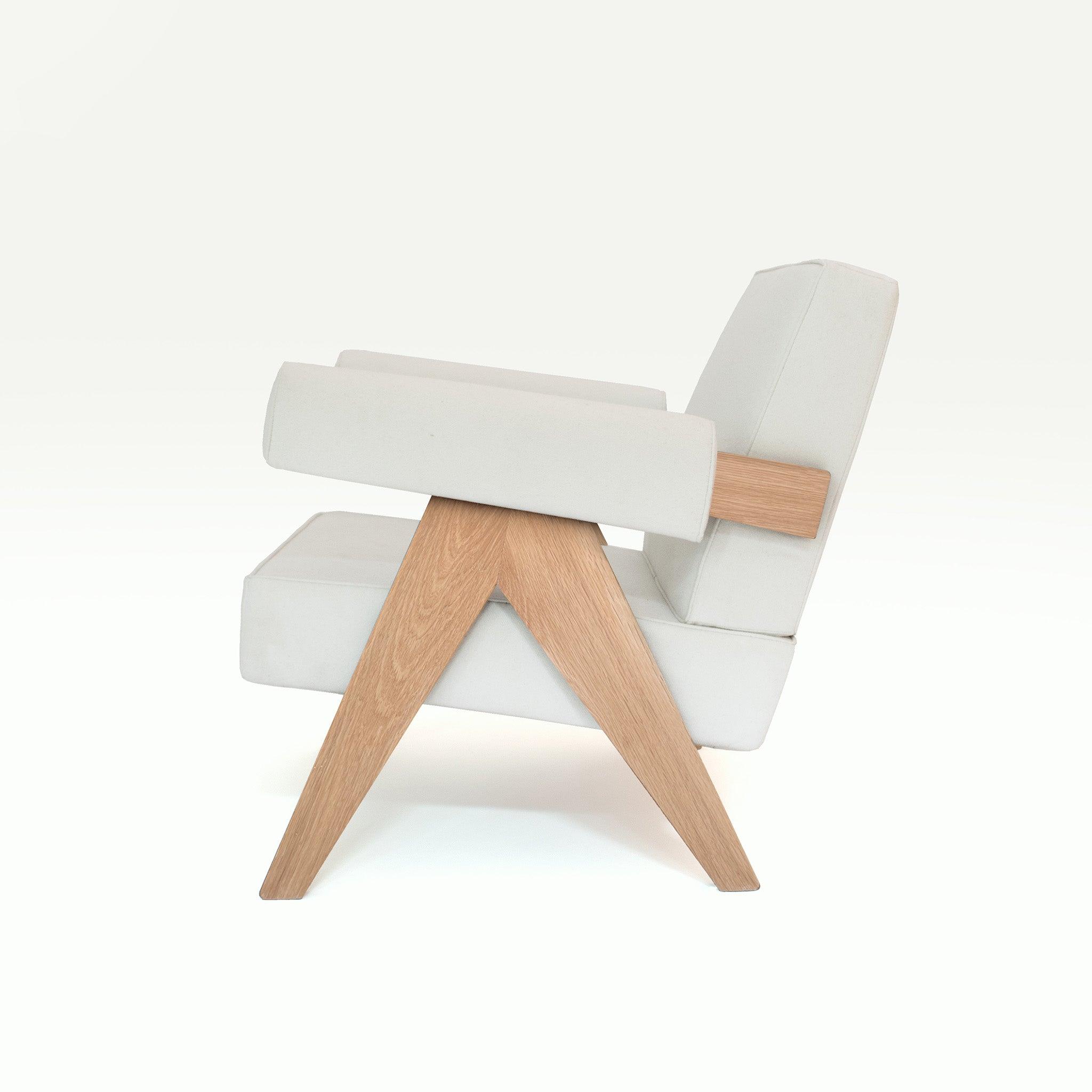 Upholstered Easy Armchair Light Off White - Object Embassy - Pierre Jeanneret Design - handmade furniture - Lounge Chair