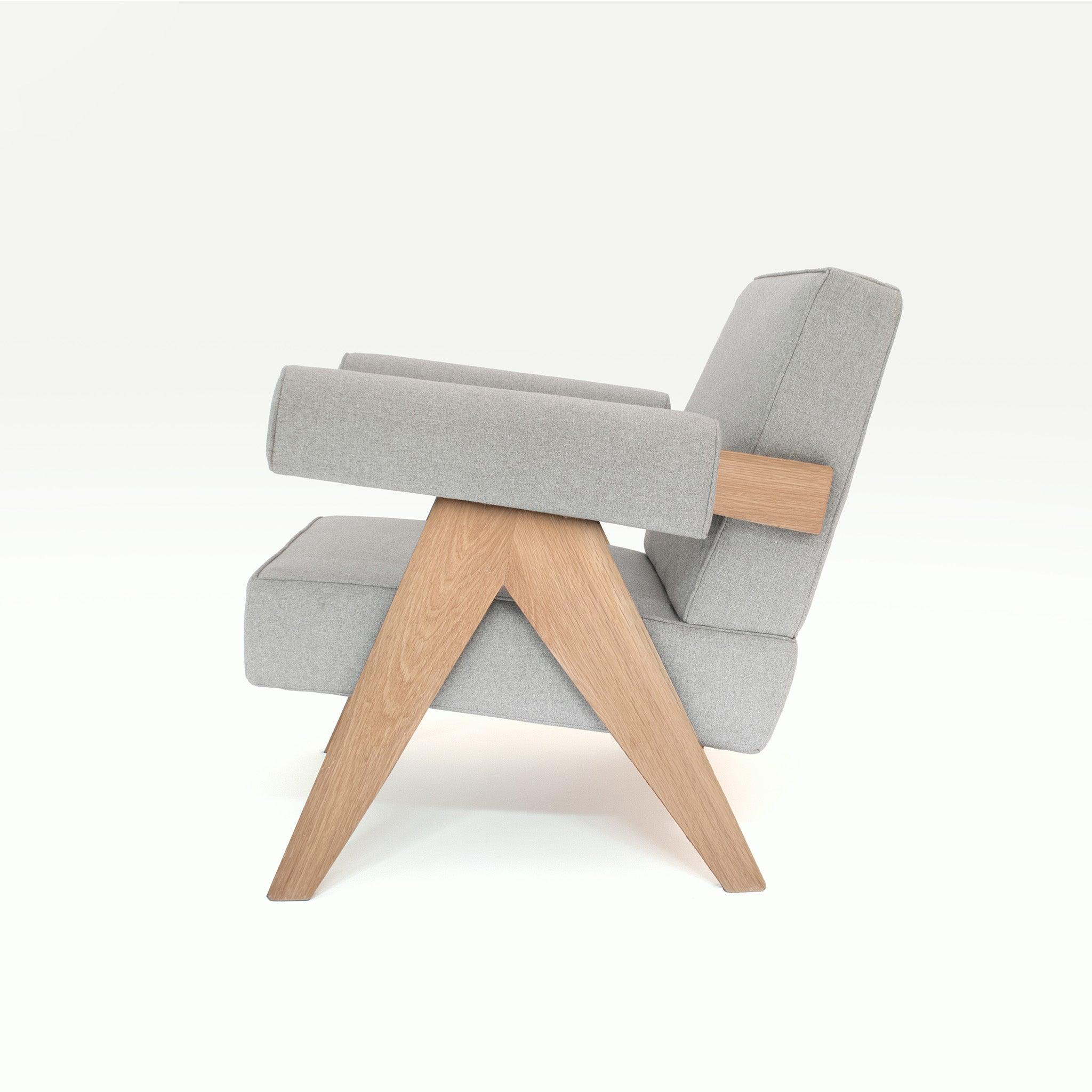 Upholstered Easy Armchair Light Stone Grey - Object Embassy - Pierre Jeanneret Design - handmade furniture - Lounge Chair