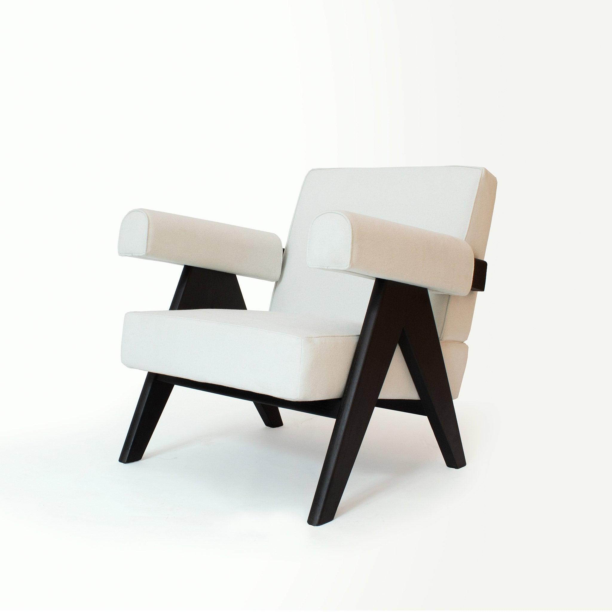 Upholstered Easy Armchair Black Off White - Object Embassy - Pierre Jeanneret Design - handmade furniture - Lounge Chair