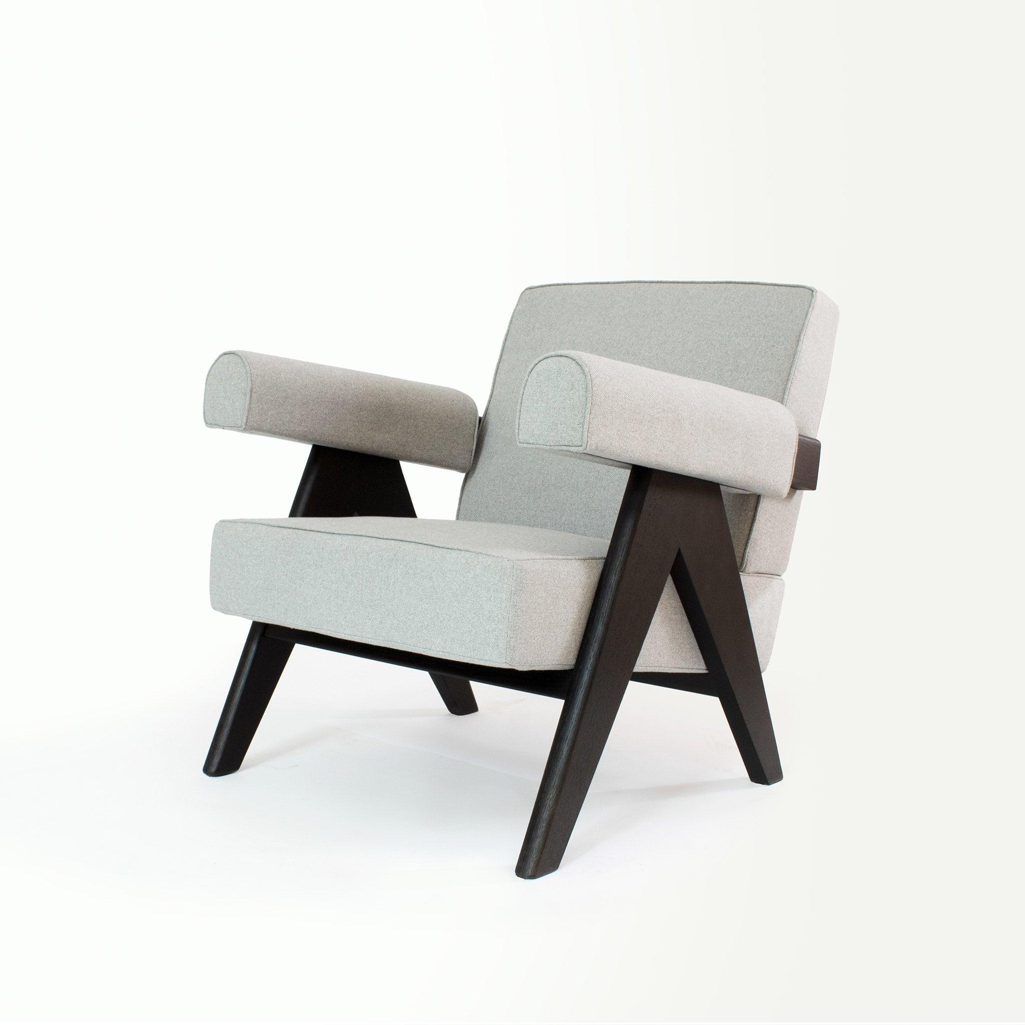 Upholstered Easy Armchair Black Stone Grey - Object Embassy - Pierre Jeanneret Design - handmade furniture - Lounge Chair