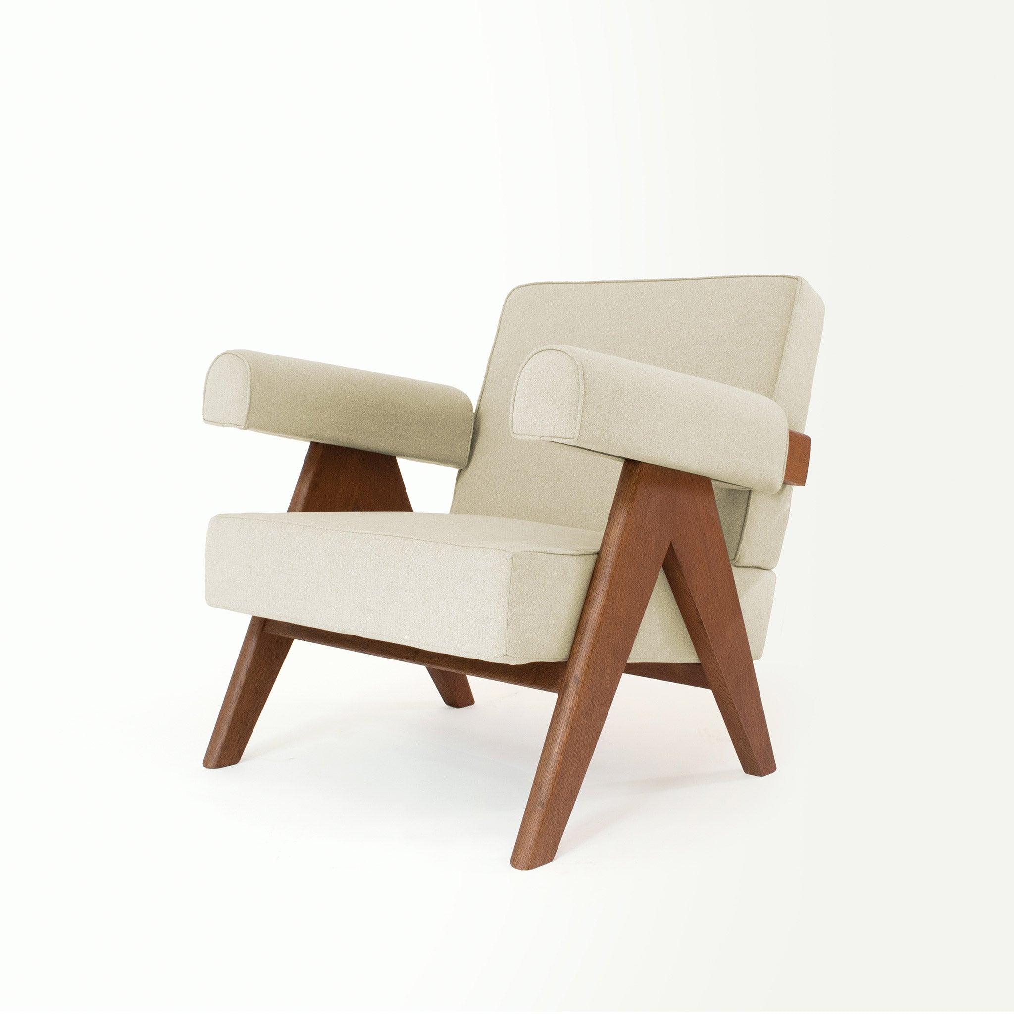 Upholstered Easy Armchair Natural Sand / Beige - Object Embassy - Pierre Jeanneret Design - handmade furniture - Lounge Chair