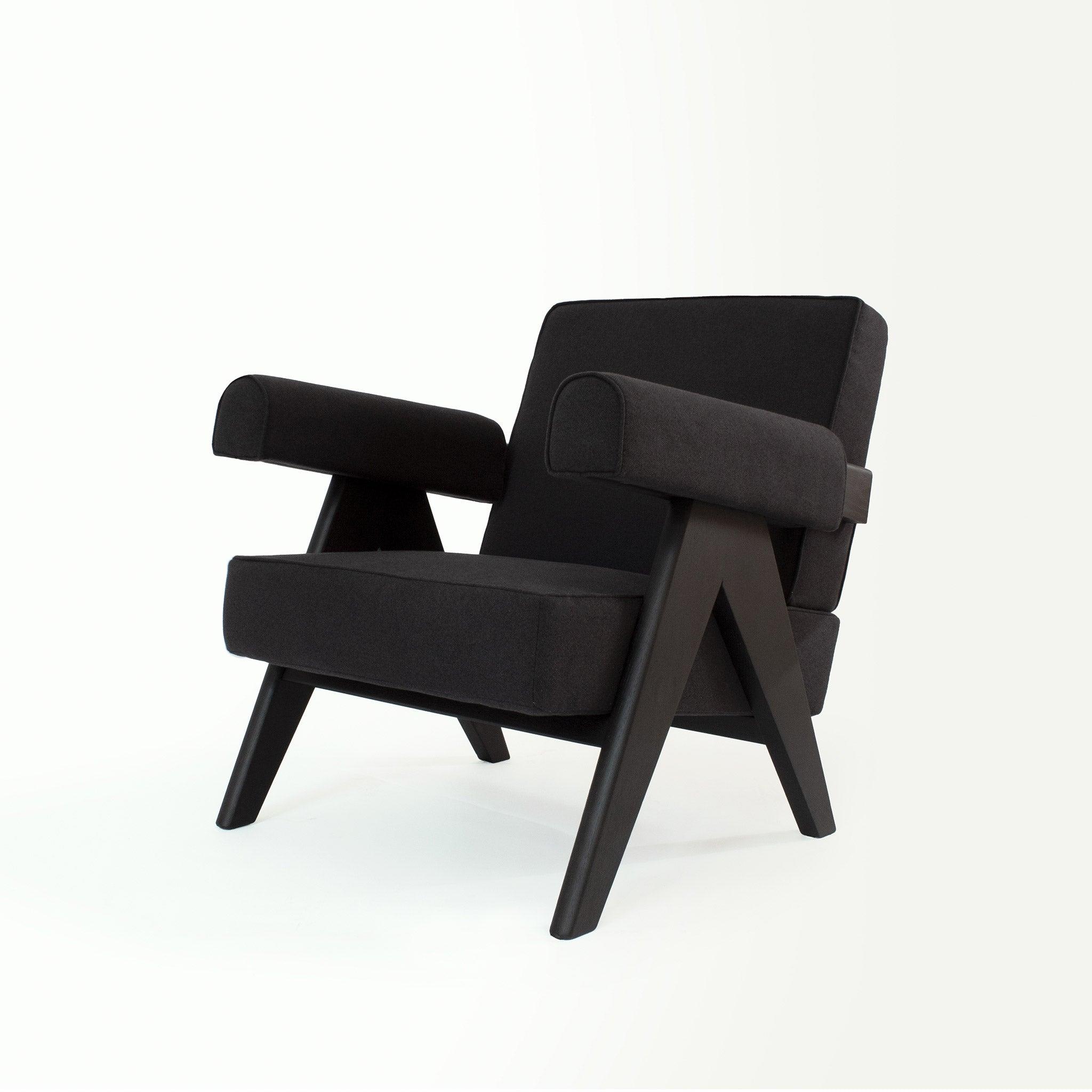 Upholstered Easy Armchair Black Granite - Object Embassy - Pierre Jeanneret Design - handmade furniture - Lounge Chair