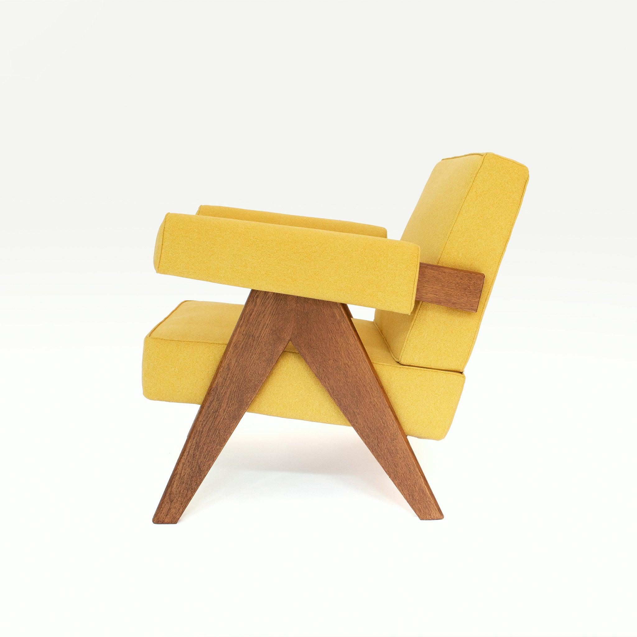 Upholstered Easy Armchair Natural Amber Yellow - Object Embassy - Pierre Jeanneret Design - handmade furniture - Lounge Chair