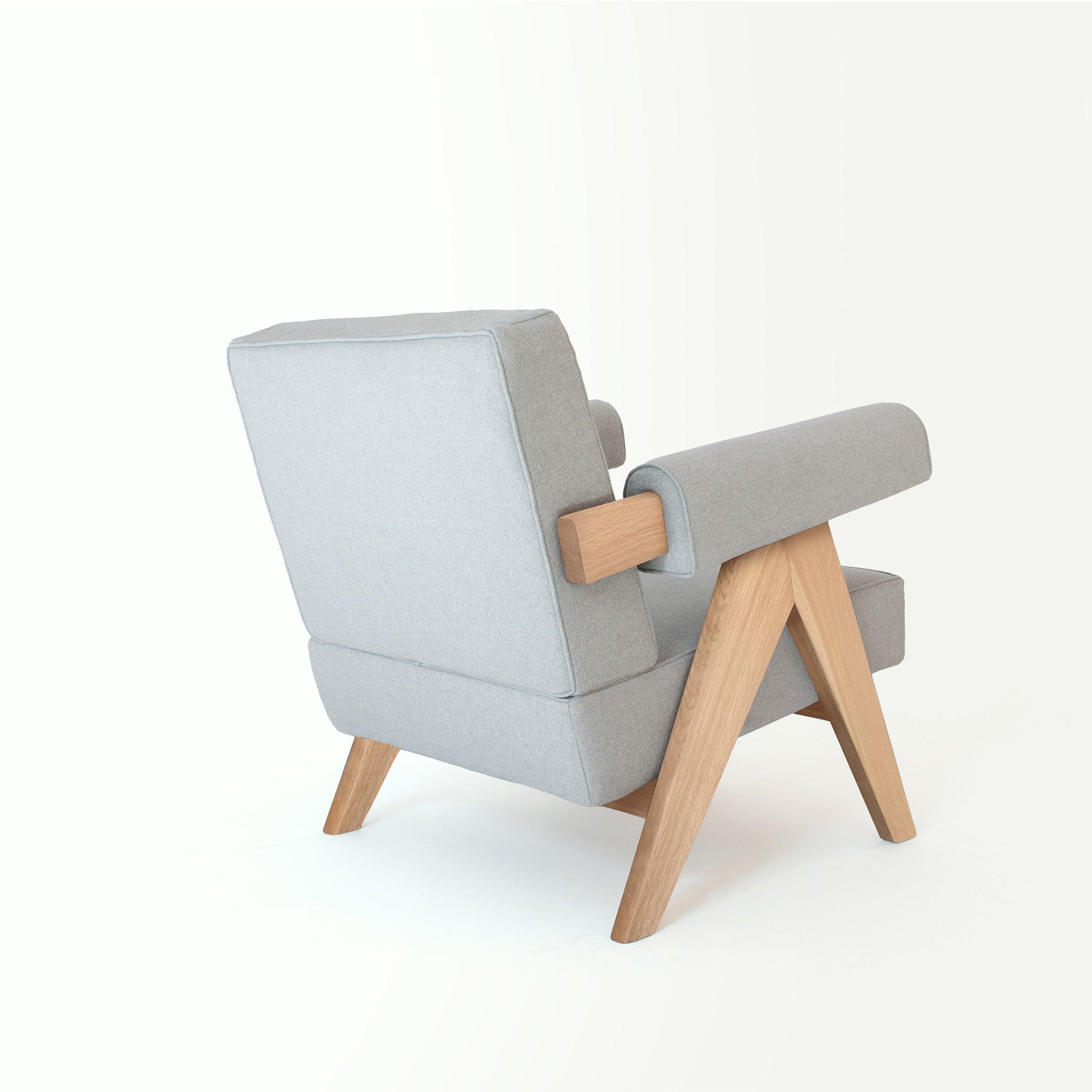 Upholstered Easy Armchair Light Stone Grey - Object Embassy - Pierre Jeanneret Design - handmade furniture - Lounge Chair