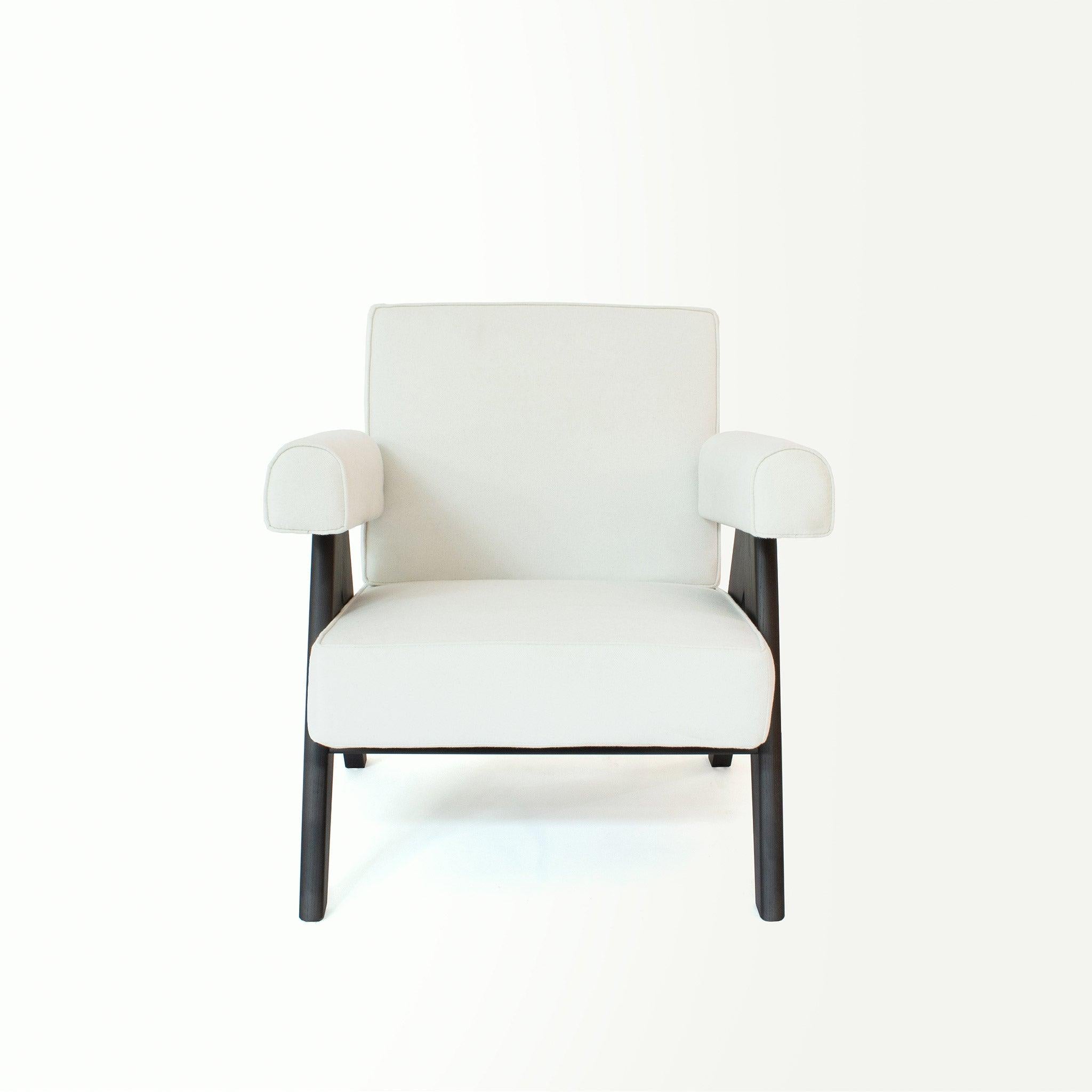 Upholstered Easy Armchair Black Off White - Object Embassy - Pierre Jeanneret Design - handmade furniture - Lounge Chair