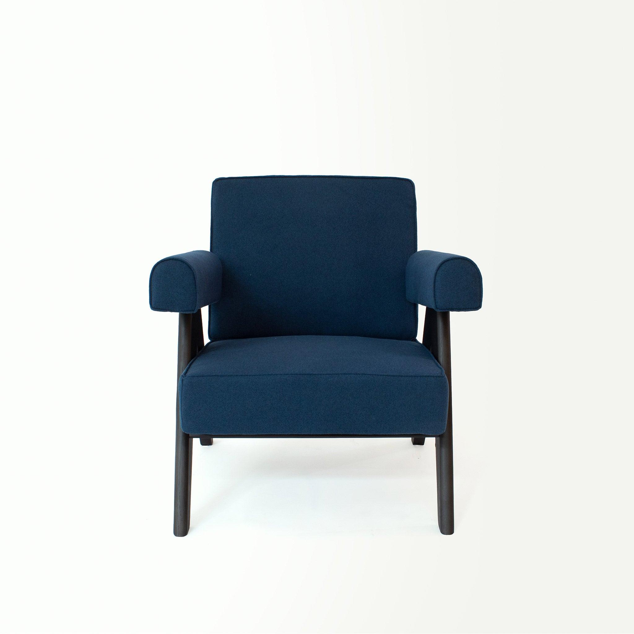 Upholstered Easy Armchair Black Navy Blue - Object Embassy - Pierre Jeanneret Design - handmade furniture - Lounge Chair