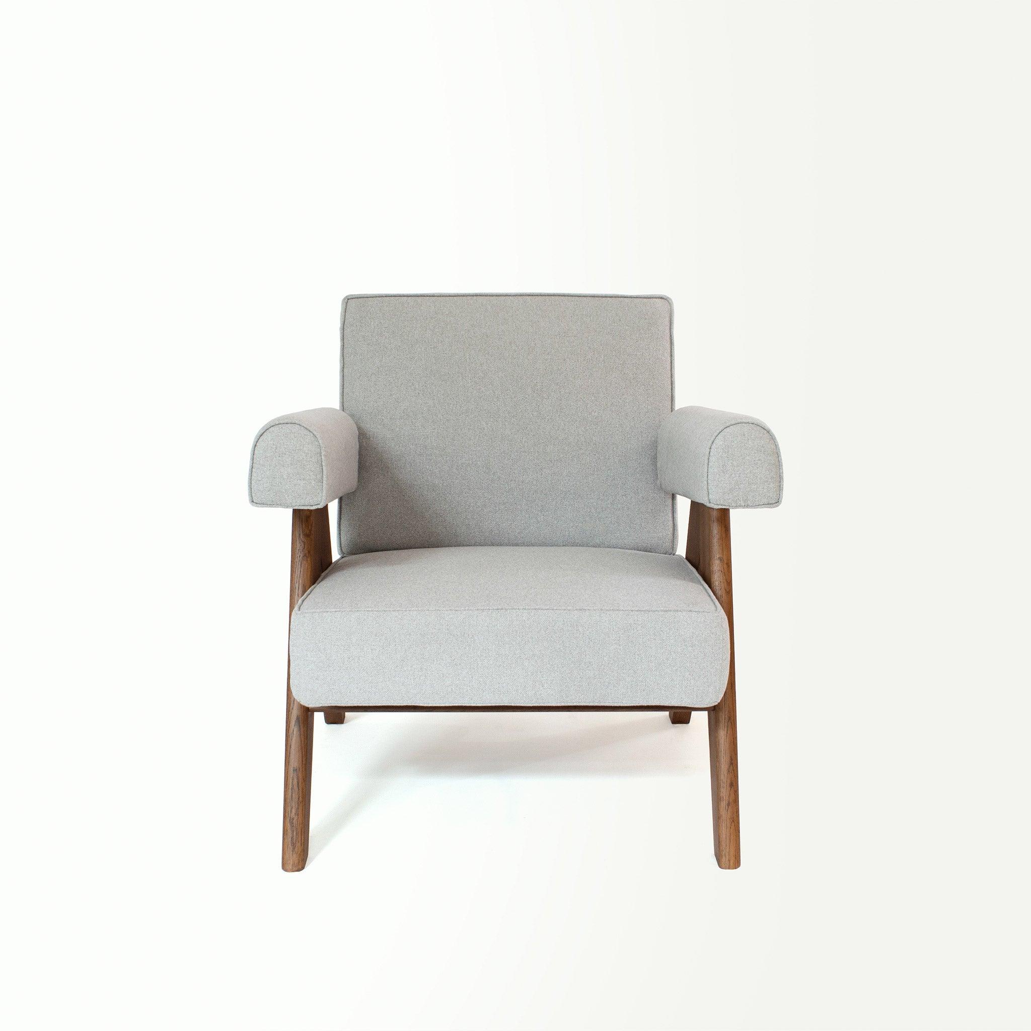 Upholstered Easy Armchair Natural Stone Grey - Object Embassy - Pierre Jeanneret Design - handmade furniture - Lounge Chair