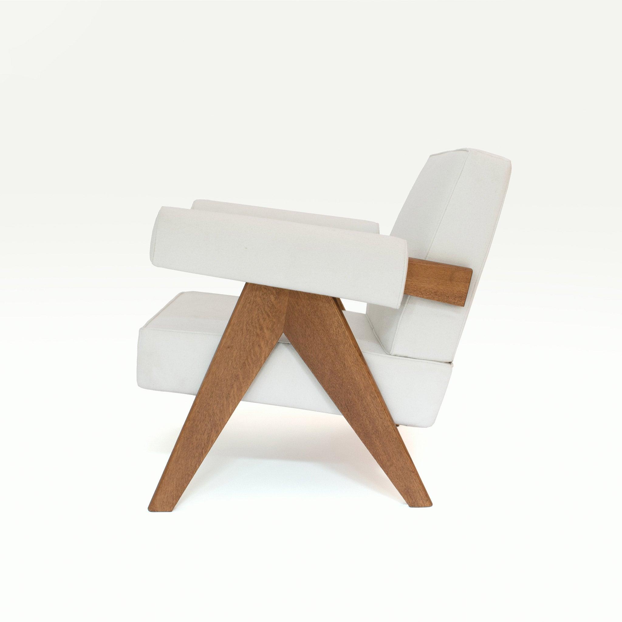 Upholstered Easy Armchair Natural Off White - Object Embassy - Pierre Jeanneret Design - handmade furniture - Lounge Chair