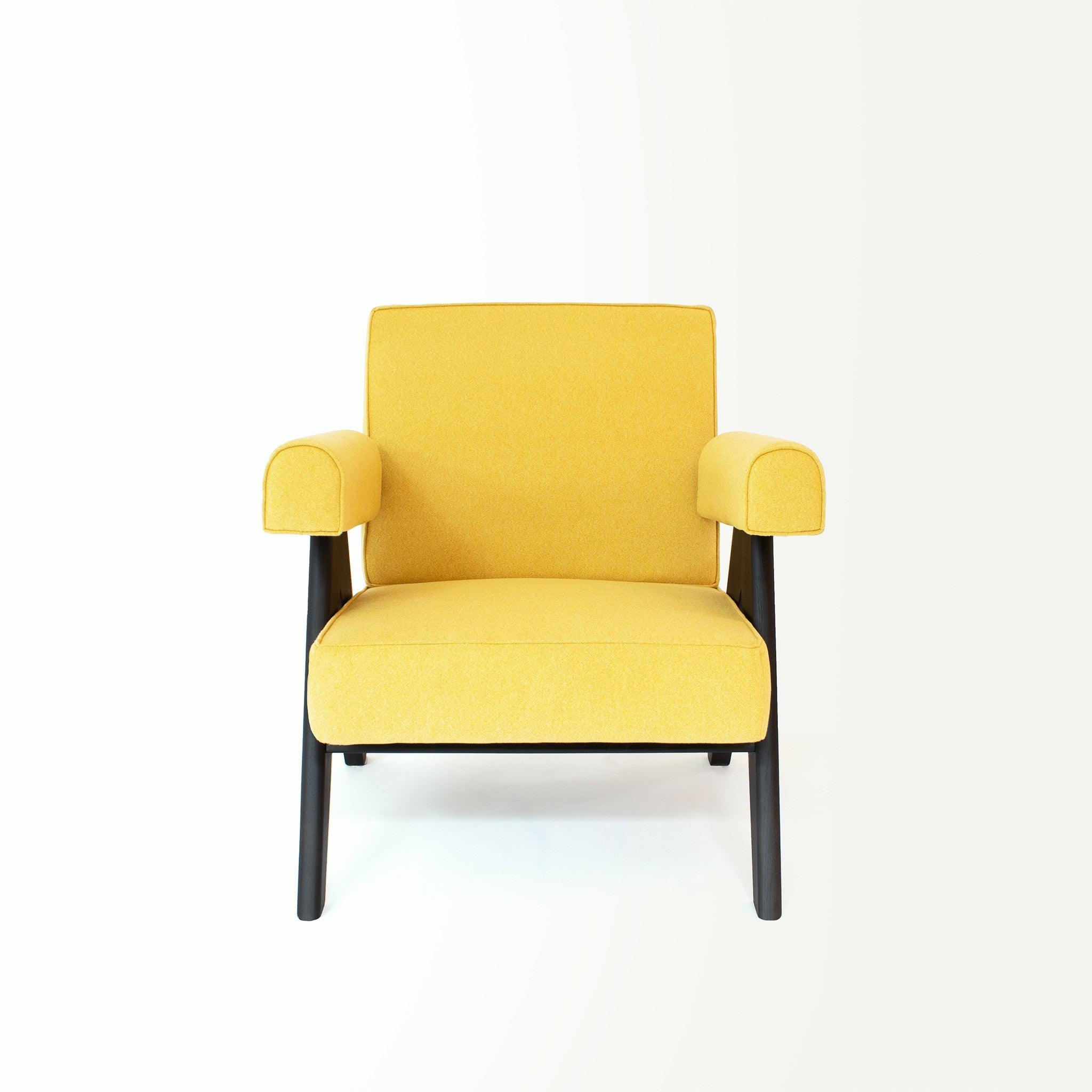 Upholstered Easy Armchair Black Amber Yellow - Object Embassy - Pierre Jeanneret Design - handmade furniture - Lounge Chair