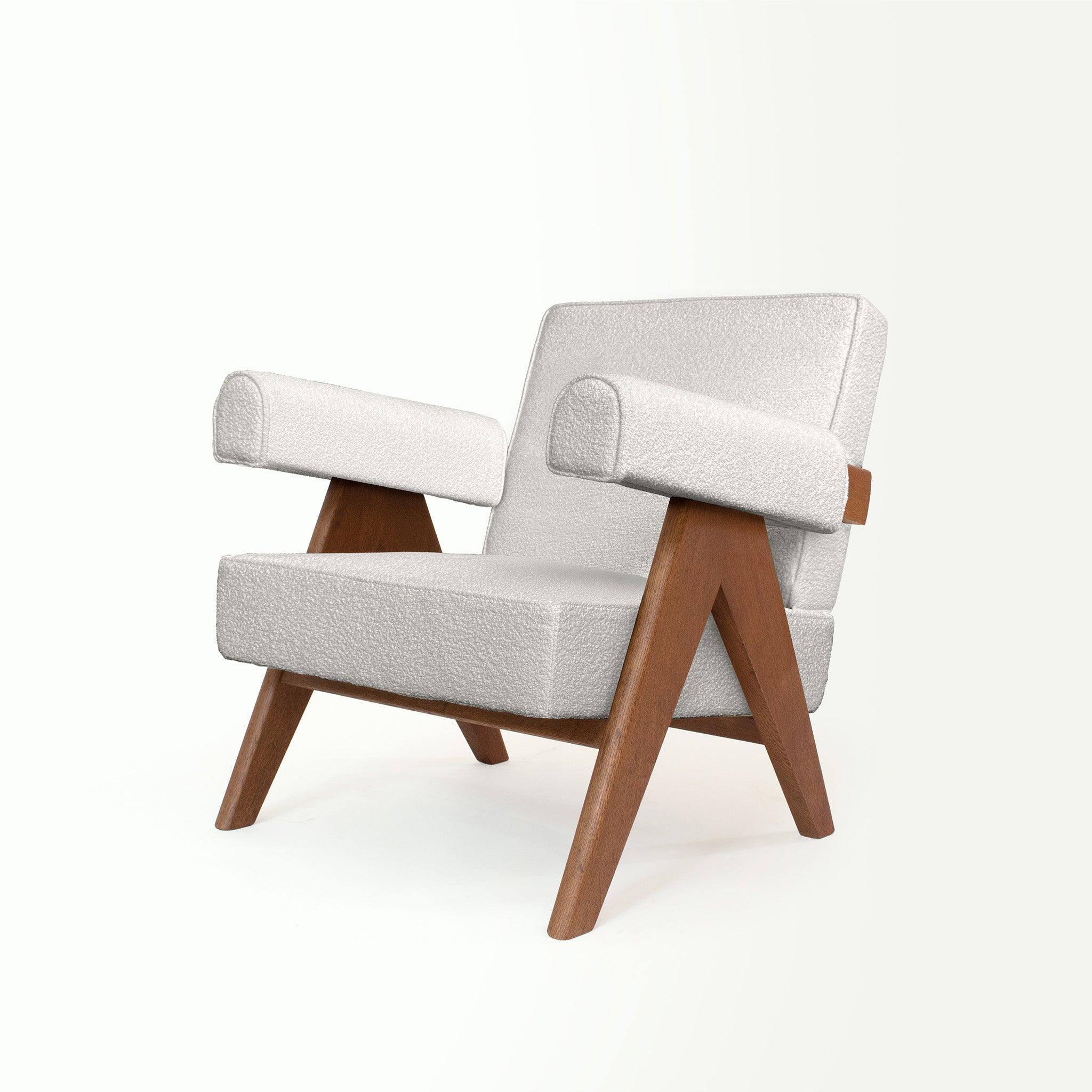 Upholstered Easy Armchair Natural Boucle - Object Embassy - Pierre Jeanneret Design - handmade furniture - Lounge Chair