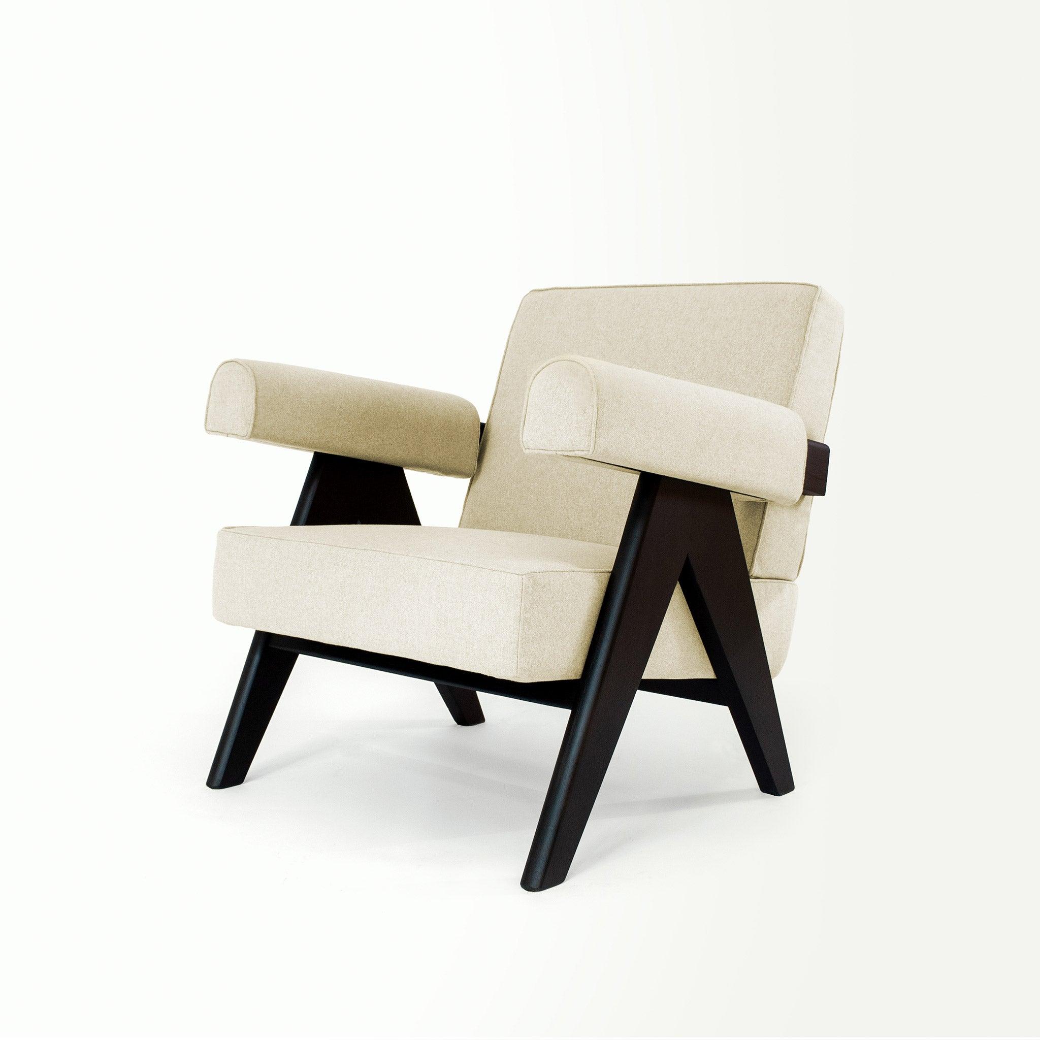 Upholstered Easy Armchair Black Sand Beige - Object Embassy - Pierre Jeanneret Design - handmade furniture - Lounge Chair