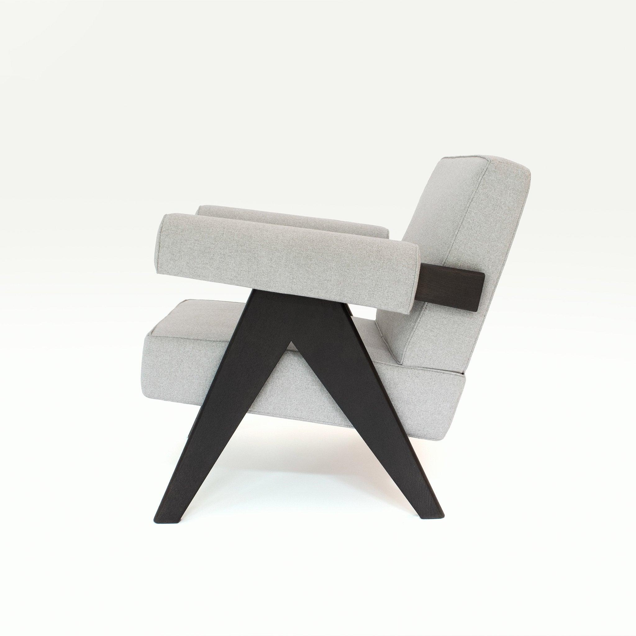 Upholstered Easy Armchair Black Stone Grey - Object Embassy - Pierre Jeanneret Design - handmade furniture - Lounge Chair
