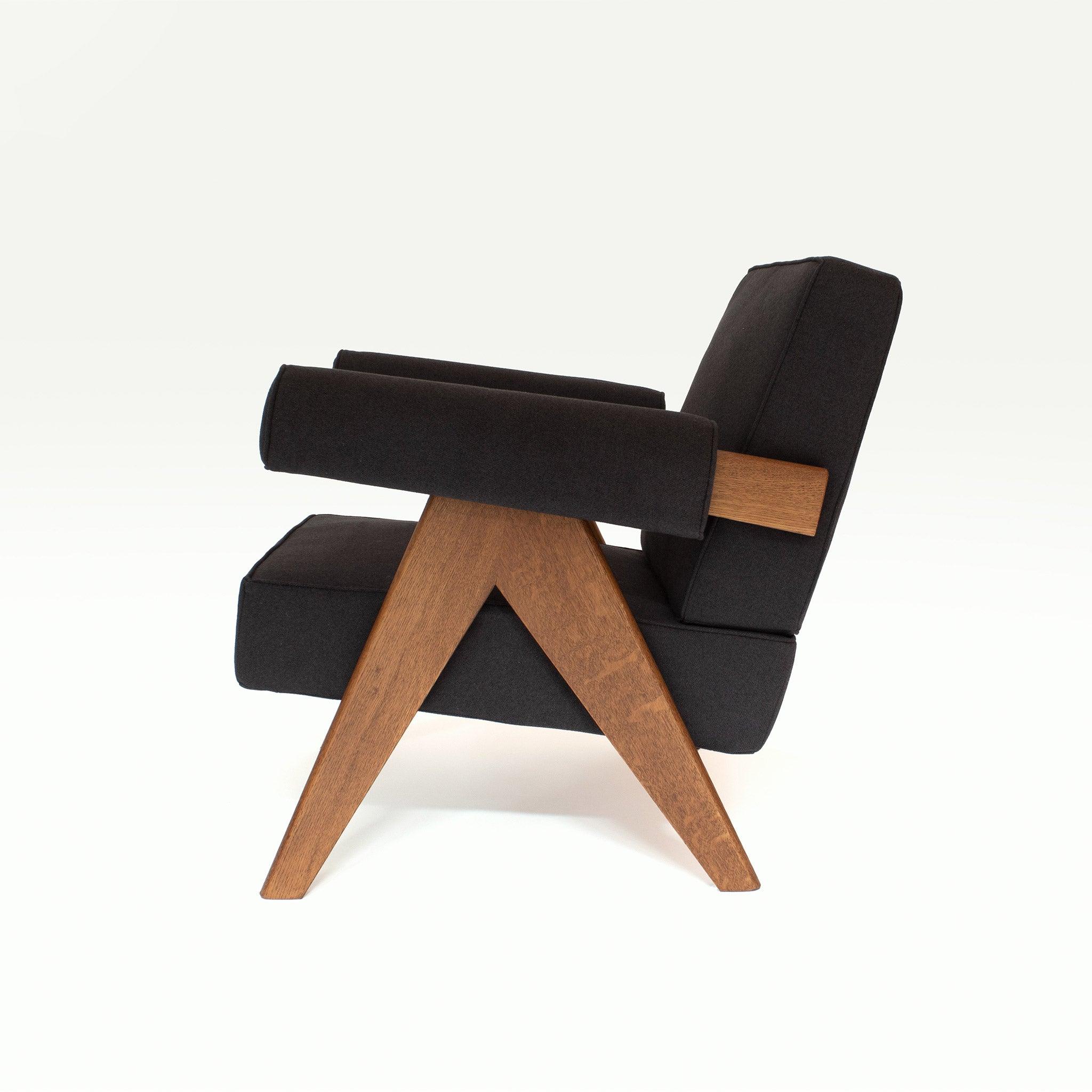 Upholstered Easy Armchair Natural Black Granite - Object Embassy - Pierre Jeanneret Design - handmade furniture - Lounge Chair