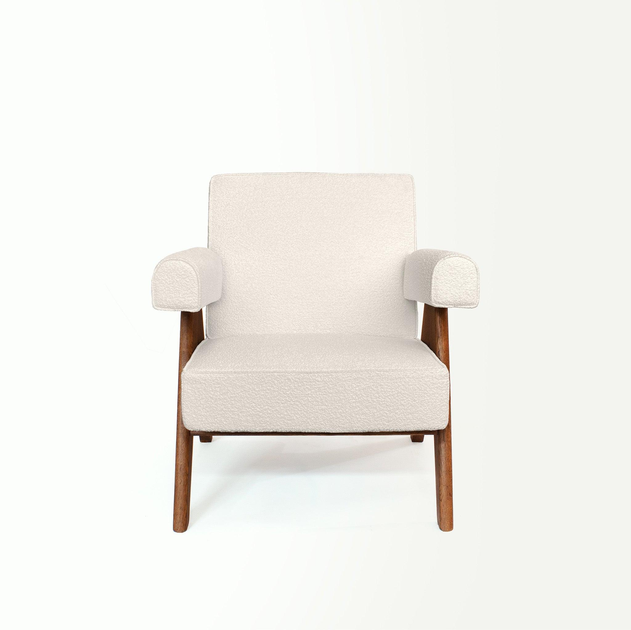 Upholstered Easy Armchair Natural Boucle - Object Embassy - Pierre Jeanneret Design - handmade furniture - Lounge Chair