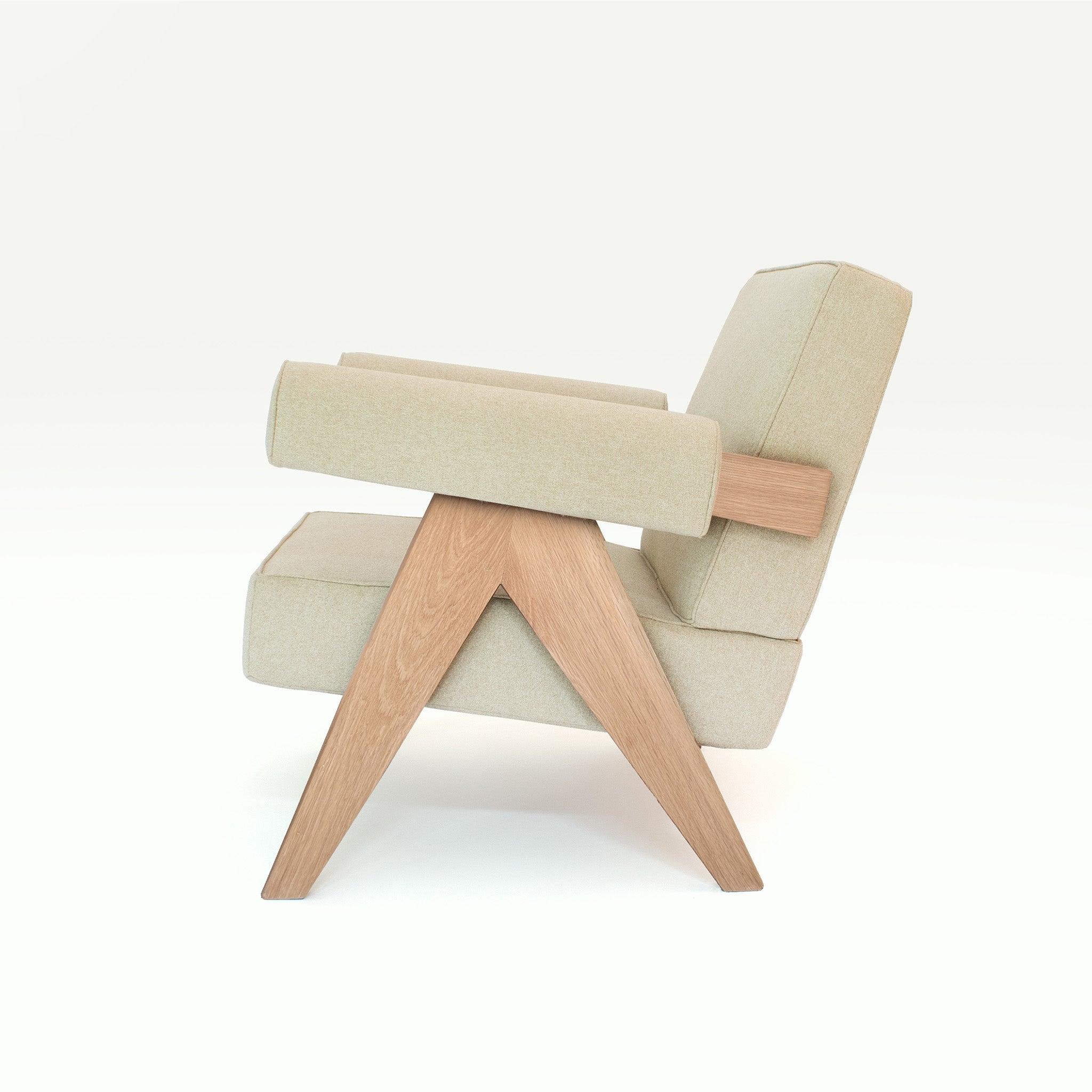 Upholstered Easy Armchair Light Sand Beige - Object Embassy - Pierre Jeanneret Design - handmade furniture - Lounge Chair
