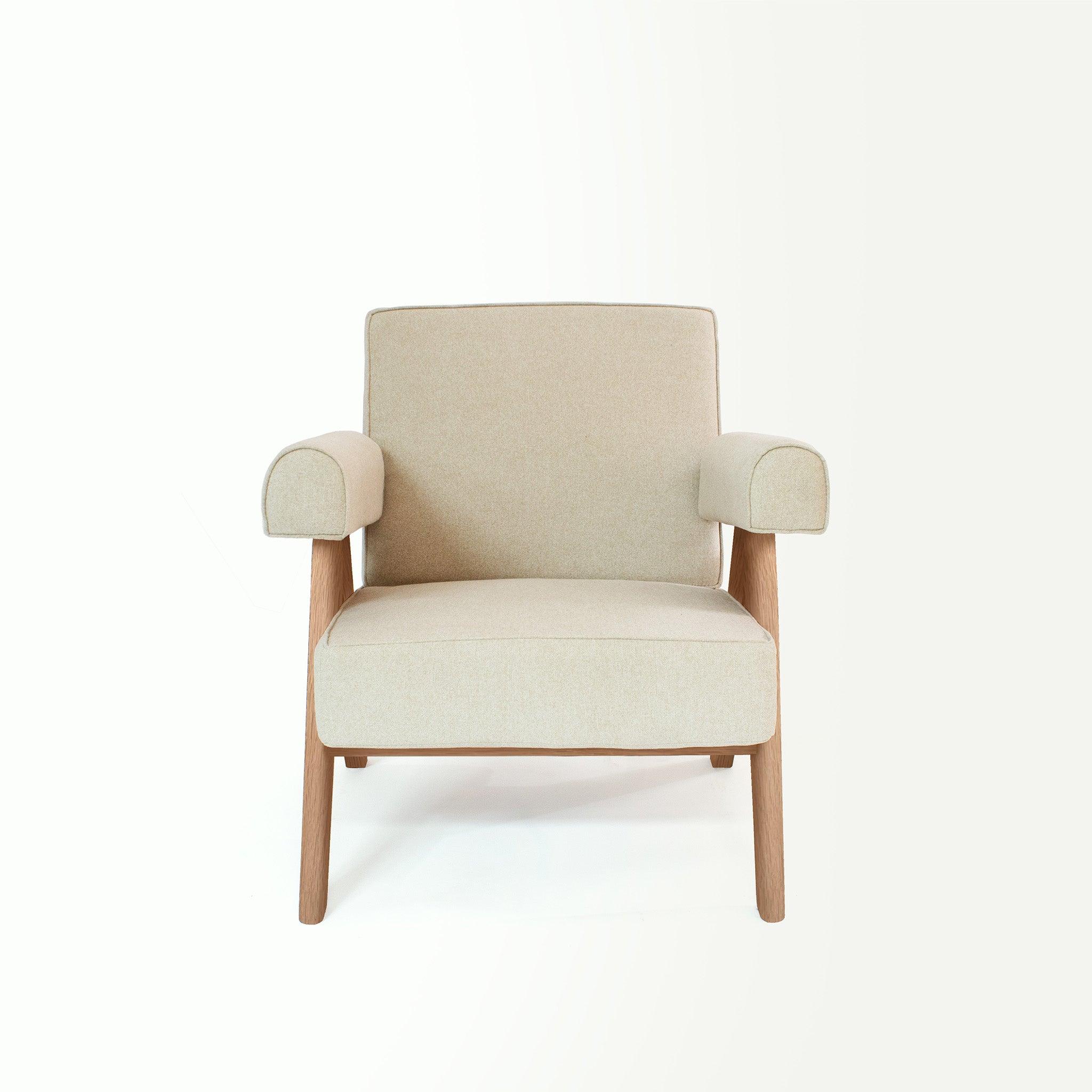 Upholstered Easy Armchair Light Sand Beige - Object Embassy - Pierre Jeanneret Design - handmade furniture - Lounge Chair