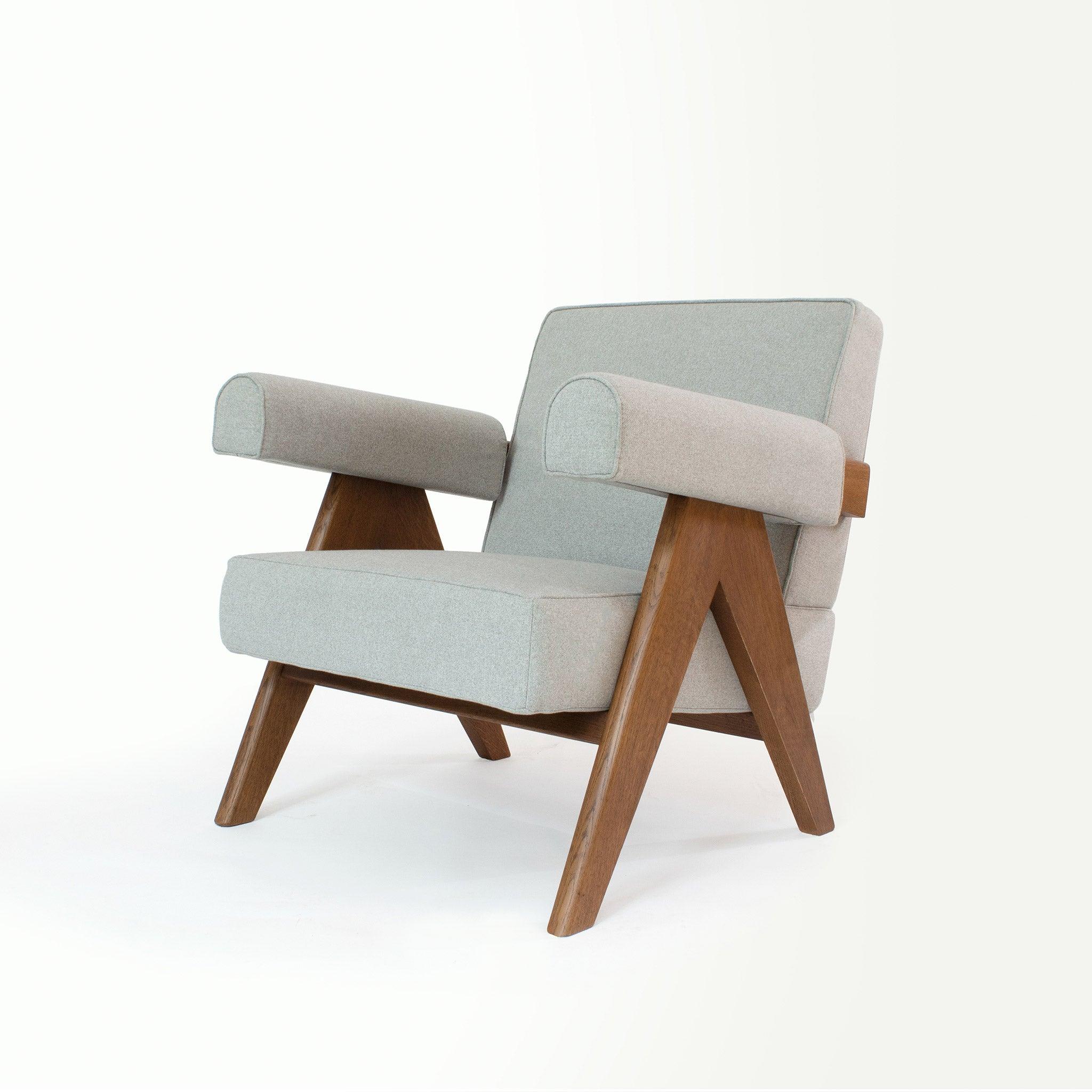 Upholstered Easy Armchair Natural Stone Grey - Object Embassy - Pierre Jeanneret Design - handmade furniture - Lounge Chair