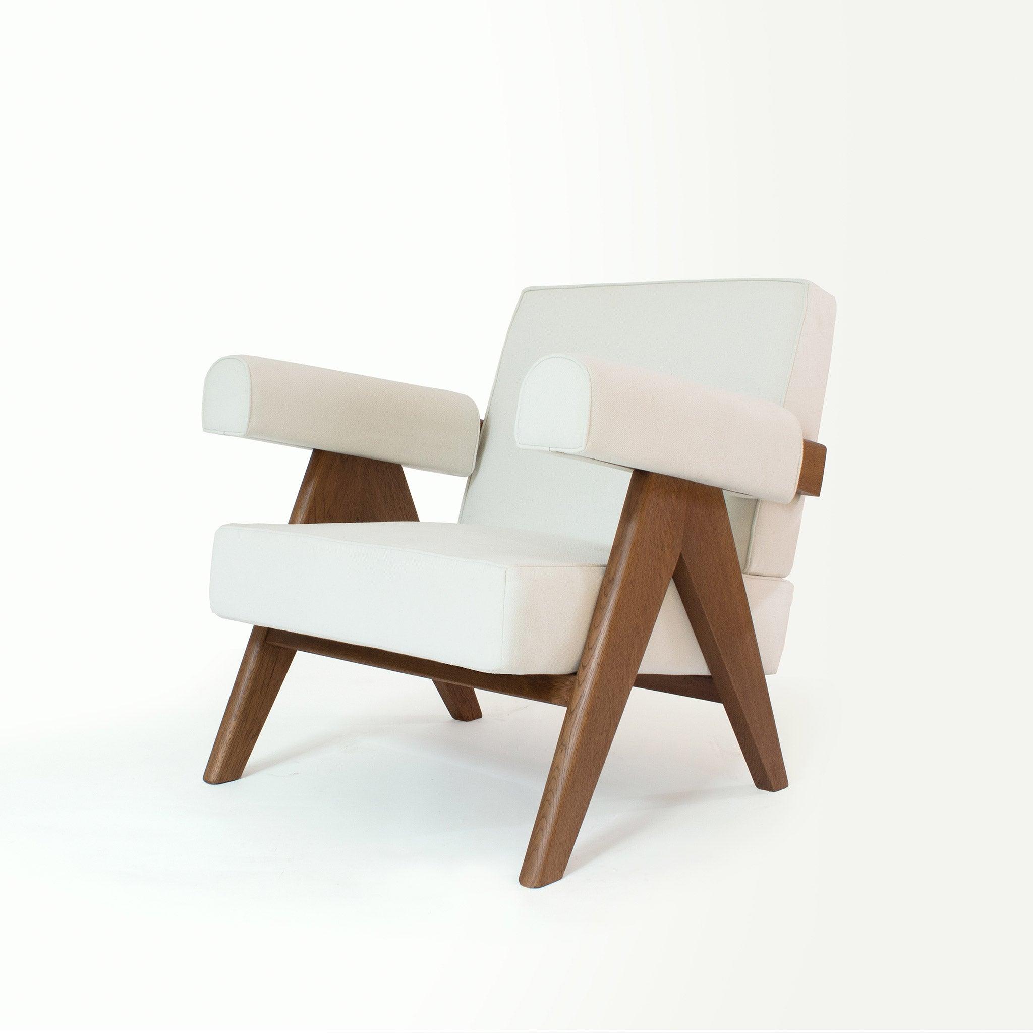 Upholstered Easy Armchair Natural Off White - Object Embassy - Pierre Jeanneret Design - handmade furniture - Lounge Chair