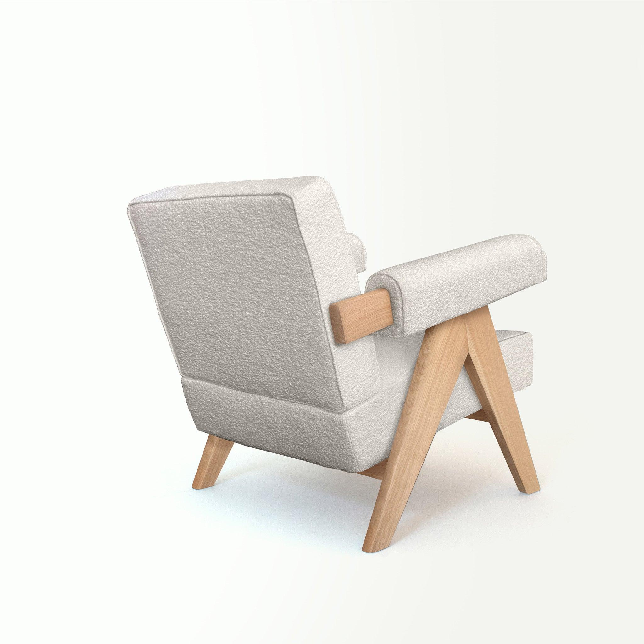 Upholstered Easy Armchair Light Boucle - Object Embassy - Pierre Jeanneret Design - handmade furniture - Lounge Chair