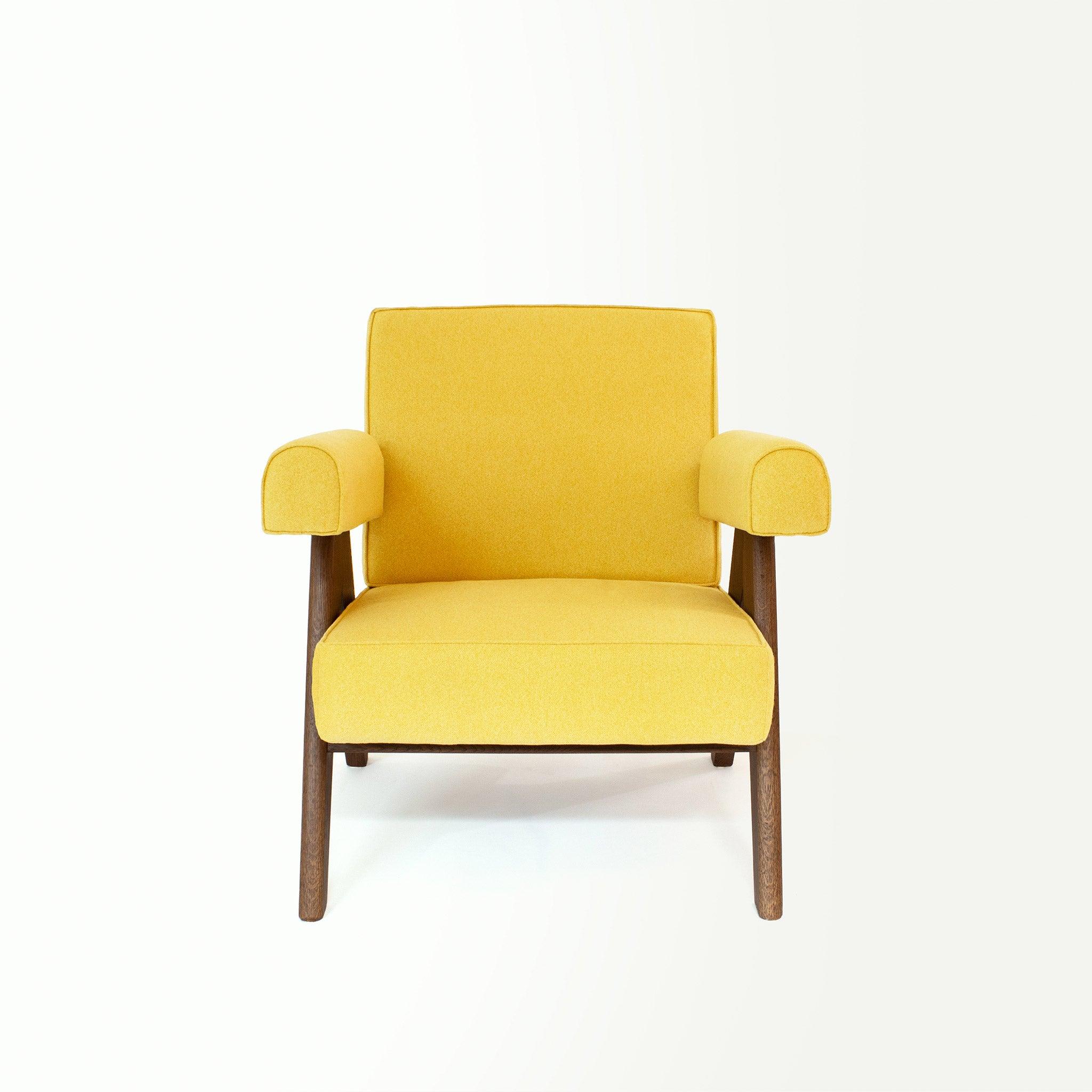 Upholstered Easy Armchair Natural Amber Yellow - Object Embassy - Pierre Jeanneret Design - handmade furniture - Lounge Chair