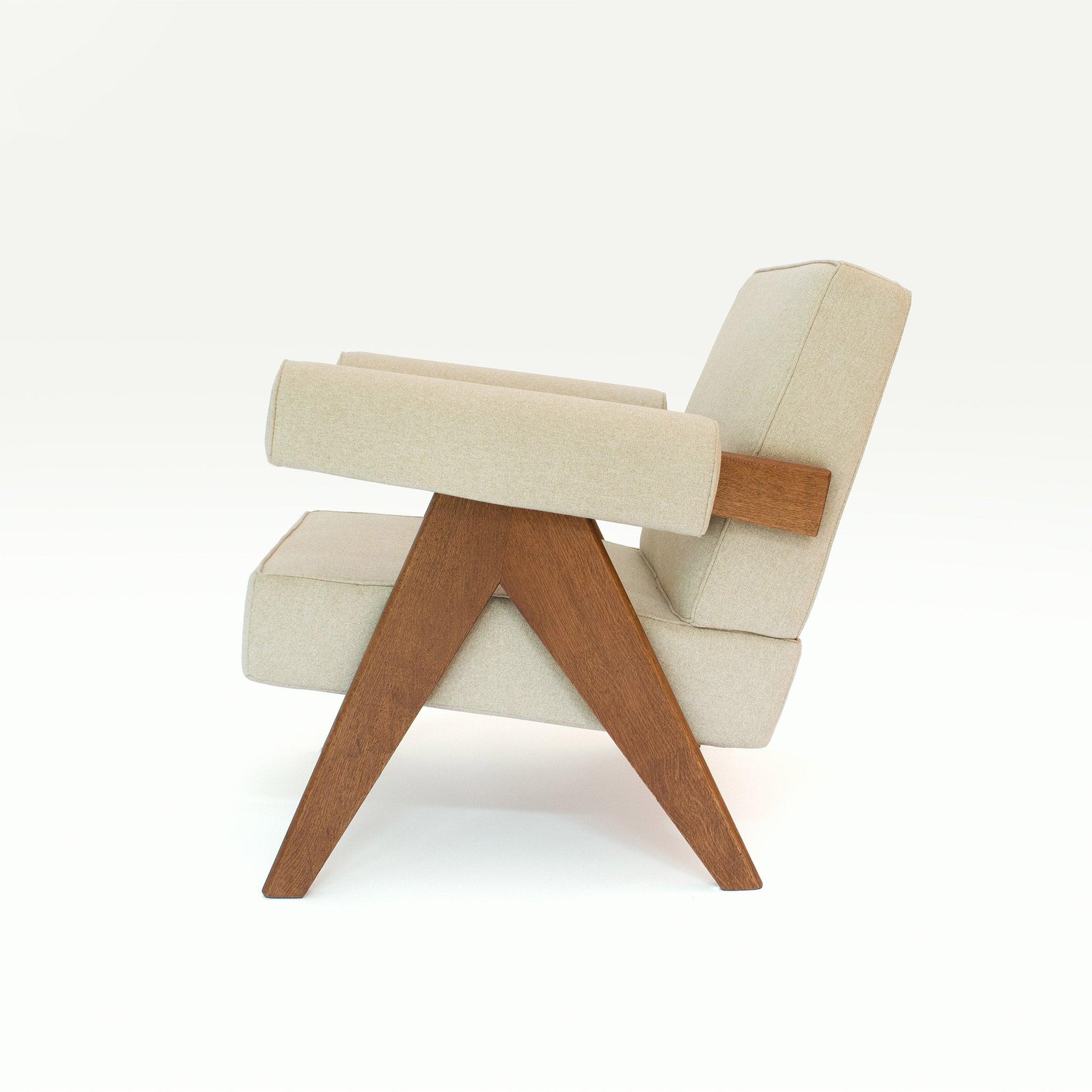 Upholstered Easy Armchair Natural Sand / Beige - Object Embassy - Pierre Jeanneret Design - handmade furniture - Lounge Chair