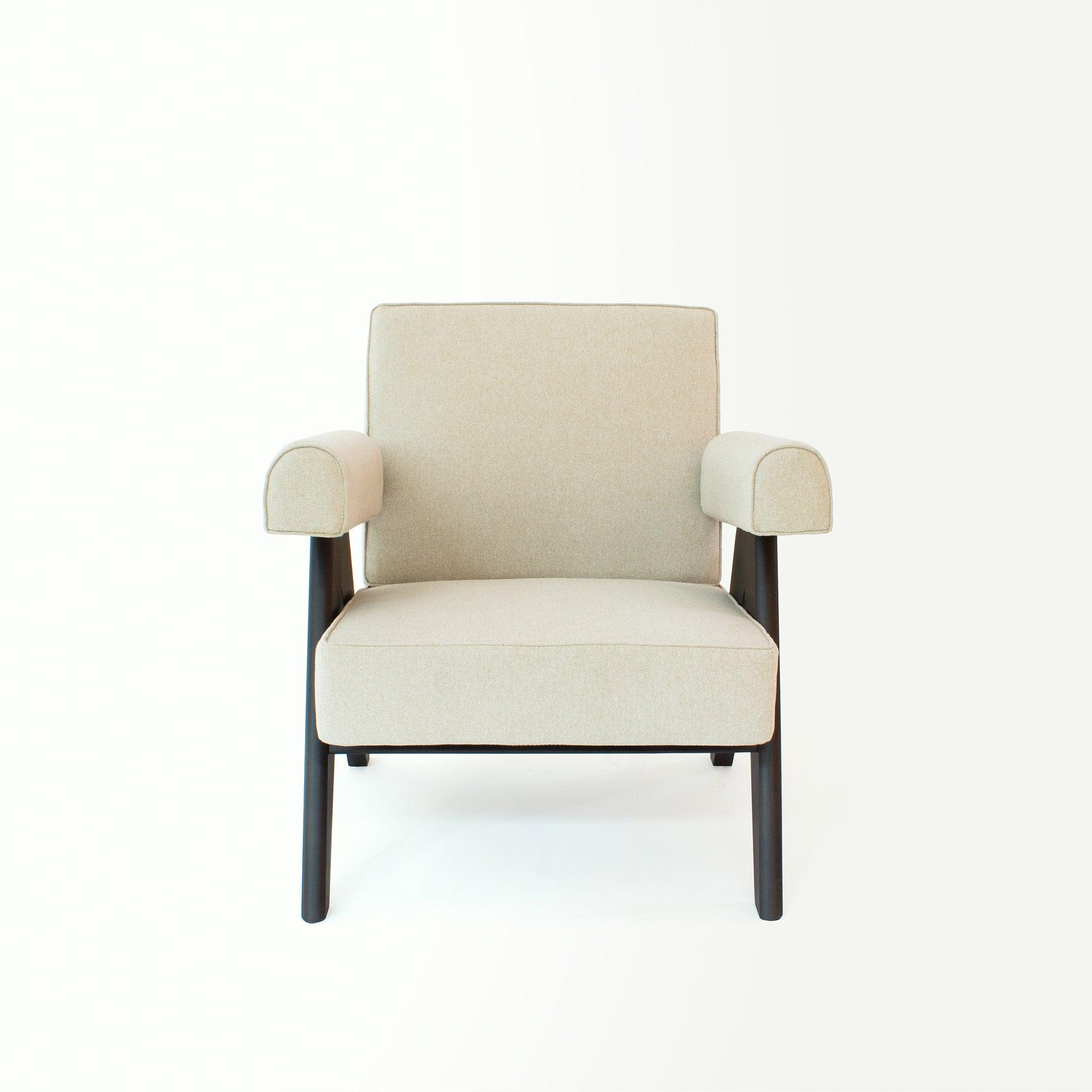 Upholstered Easy Armchair Black Sand Beige - Object Embassy - Pierre Jeanneret Design - handmade furniture - Lounge Chair