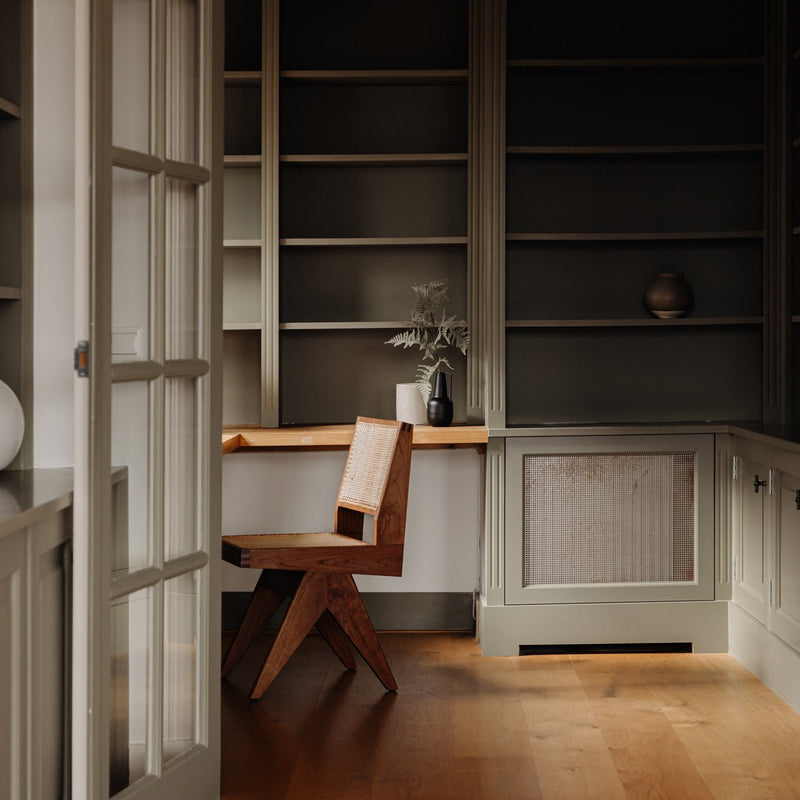 Armless Dining Chair - Object Embassy - Pierre Jeanneret Design - Hand made - teak wood rattan - V Leg - Diner Table - Office
