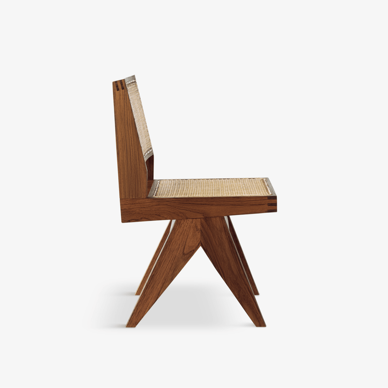 Armless Dining Chair - Object Embassy - Pierre Jeanneret Design - Hand made - teak wood rattan - V Leg - Natural Furniture