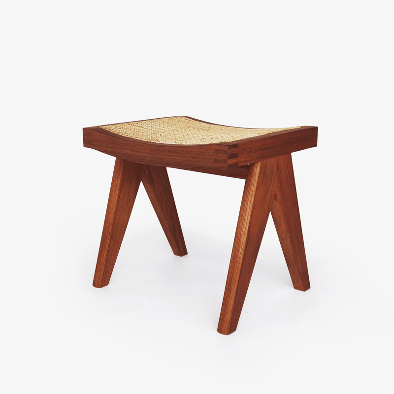 Cane Stool Low - Object Embassy - pierre jeanneret design - hand made - teak wood