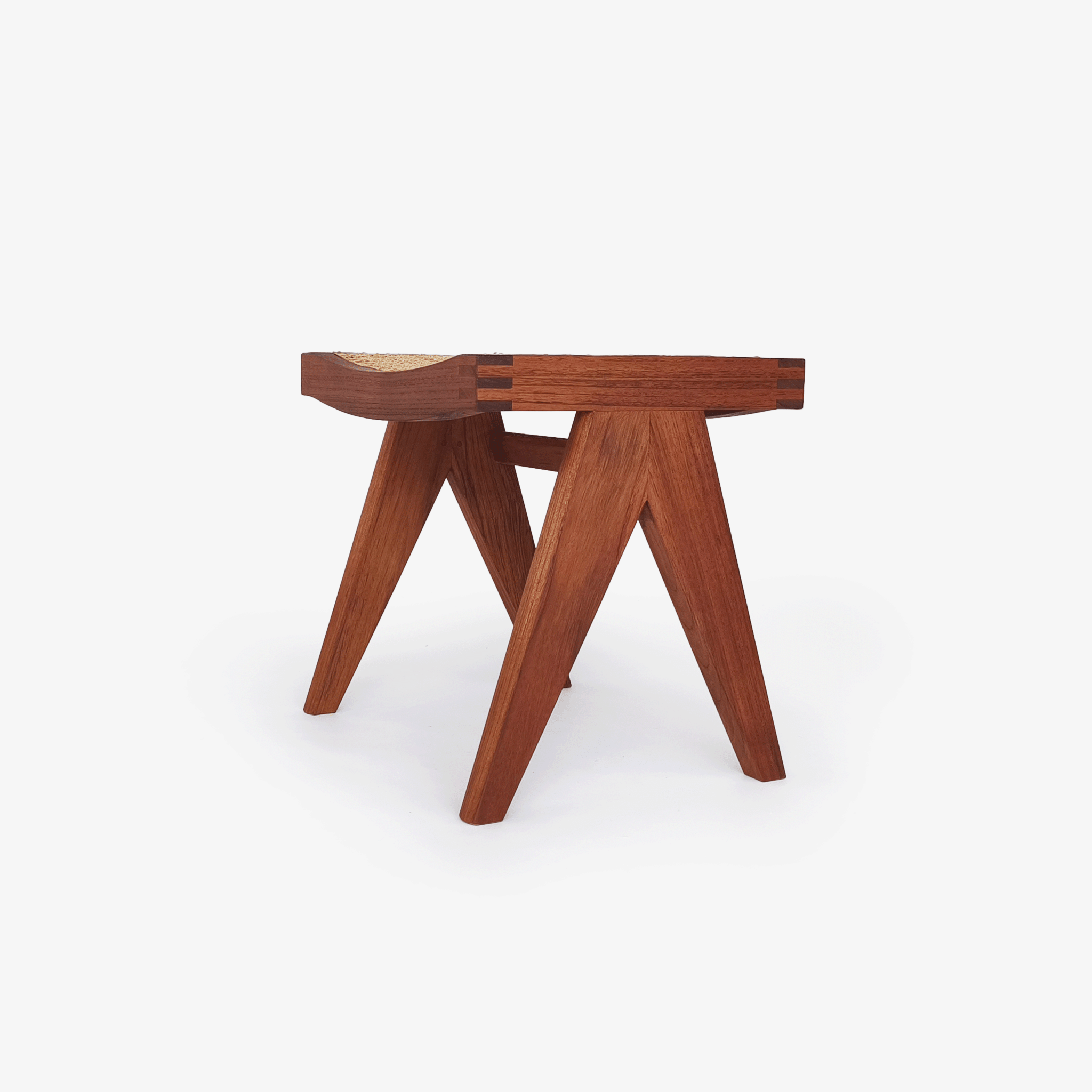 Cane Stool Low - Object Embassy - pierre jeanneret design - hand made - teak wood